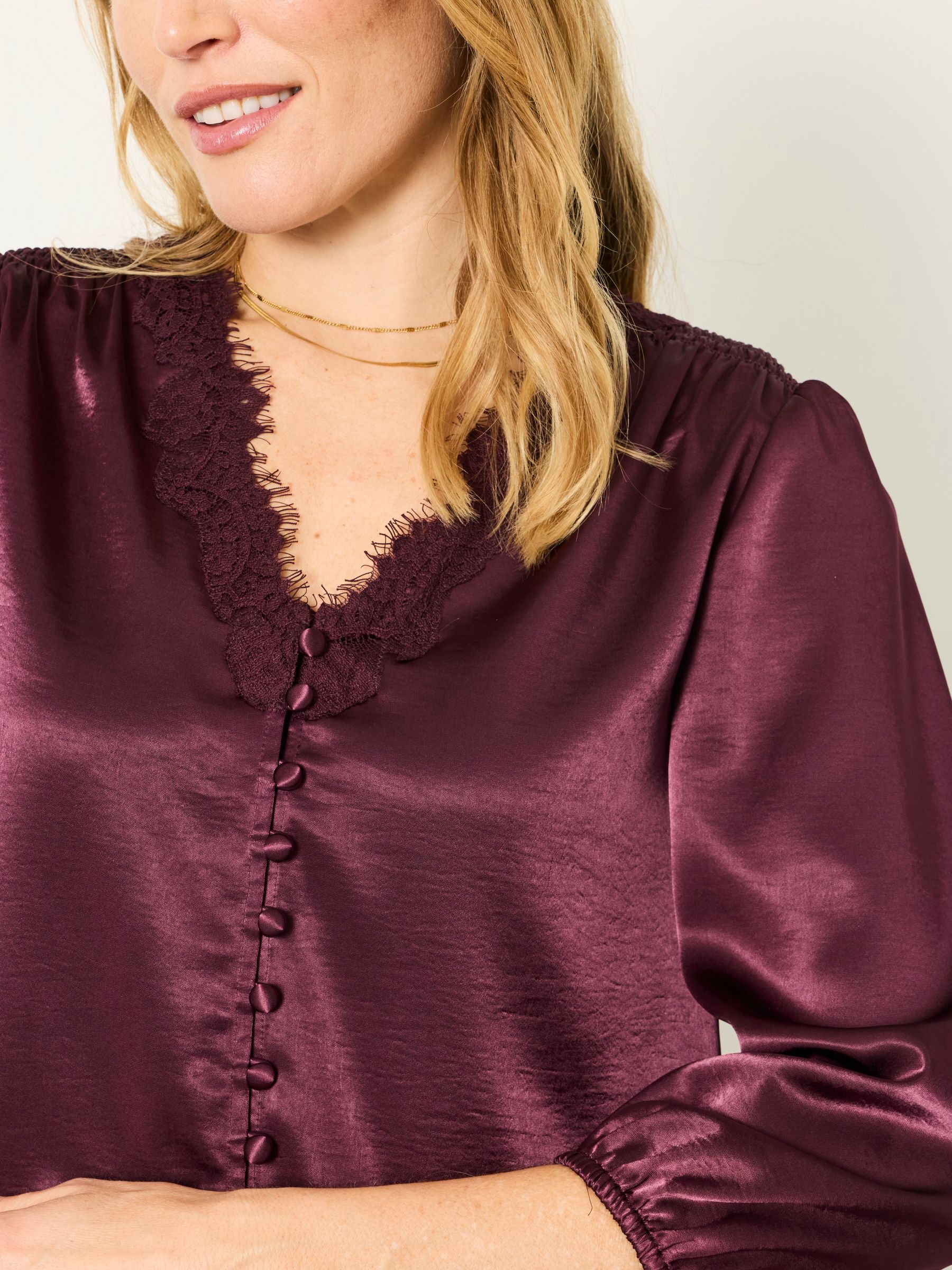 Betty Wine Petite Lace Trim Blouse - Image 4 of 5