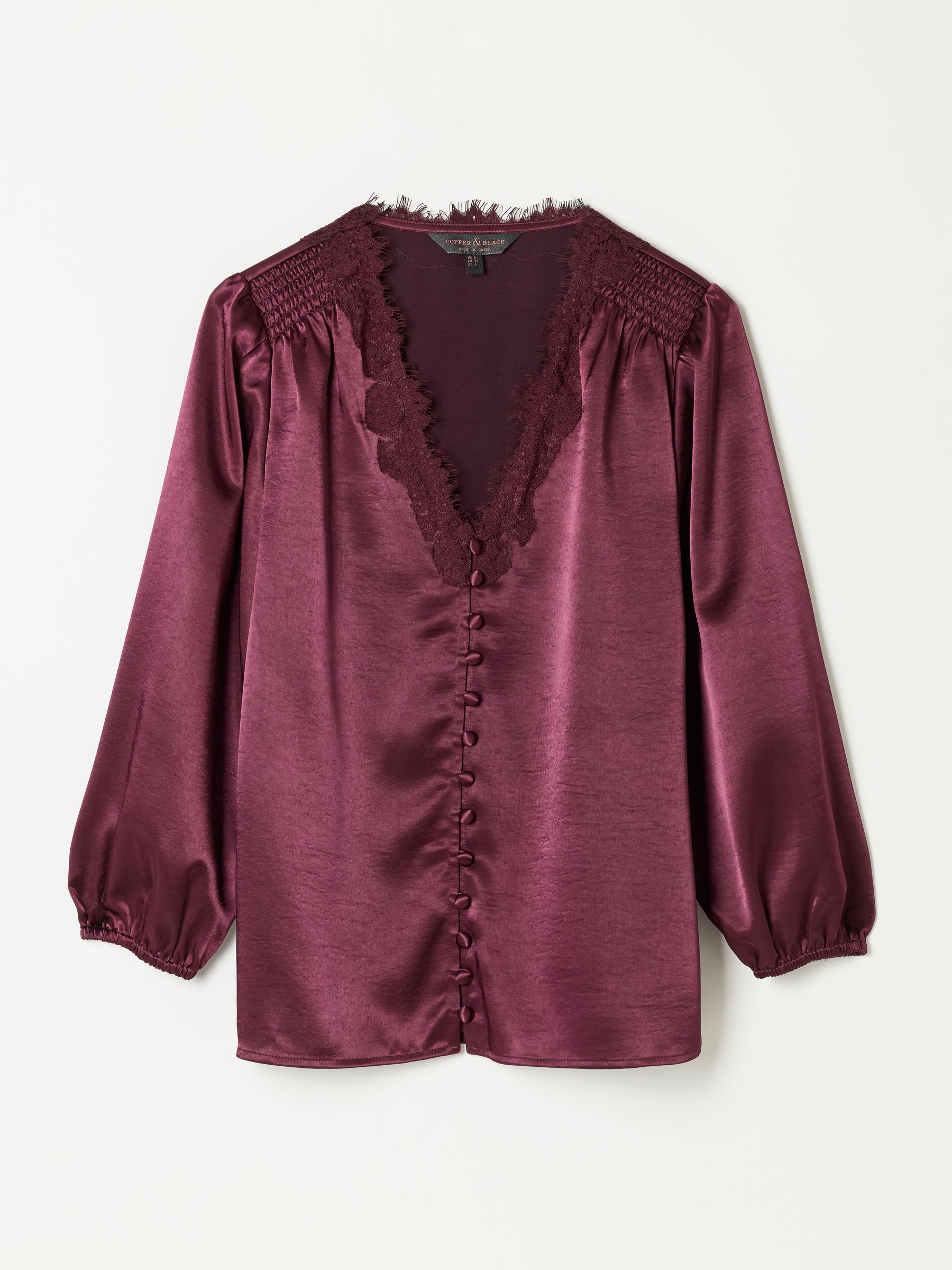 Betty Wine Petite Lace Trim Blouse - Image 5 of 5 Betty Wine Petite Lace Trim Blouse - Image 5 of 5