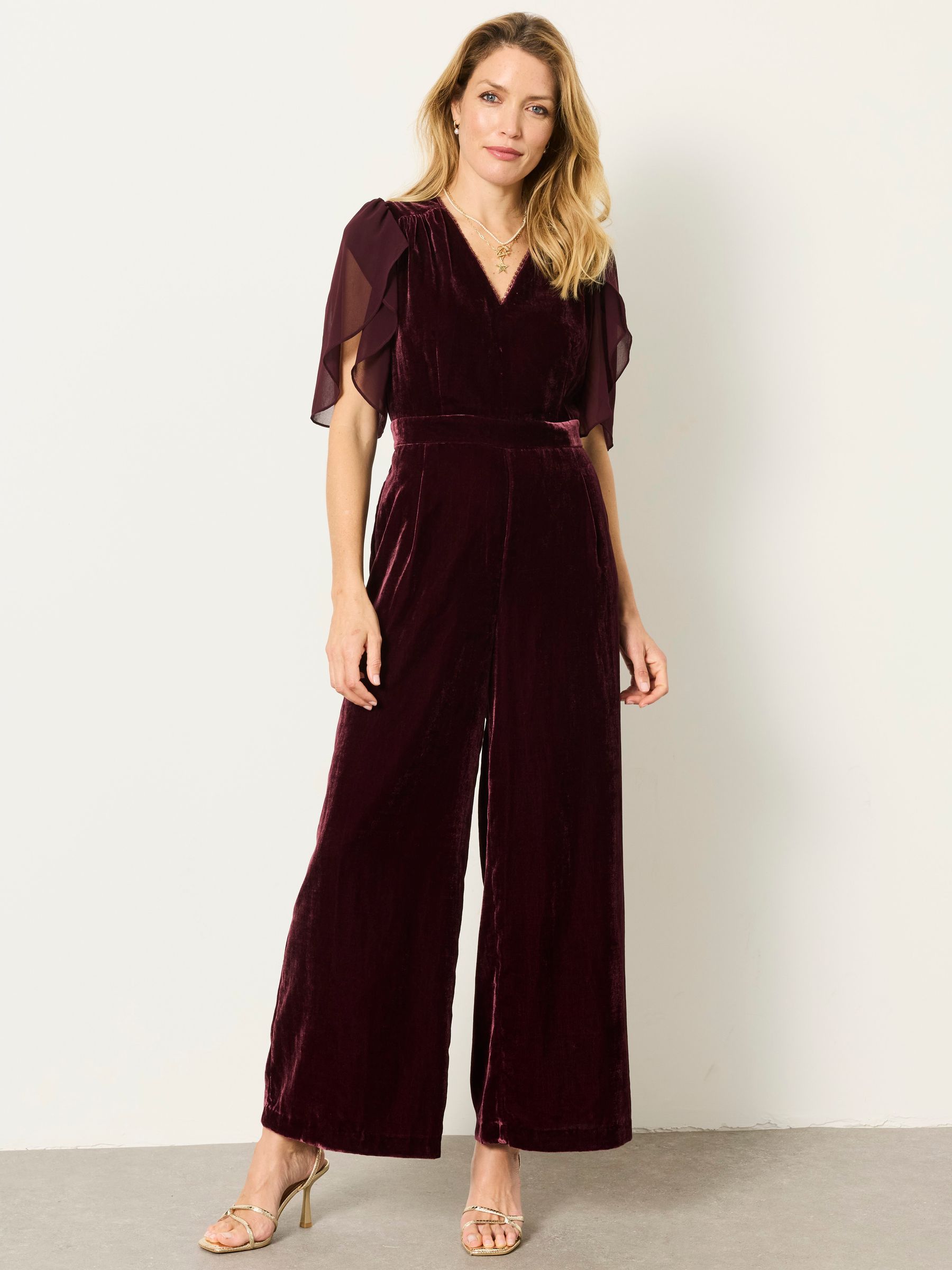 Wine Petite Opal Velvet Jumpsuit - Image 1 of 4