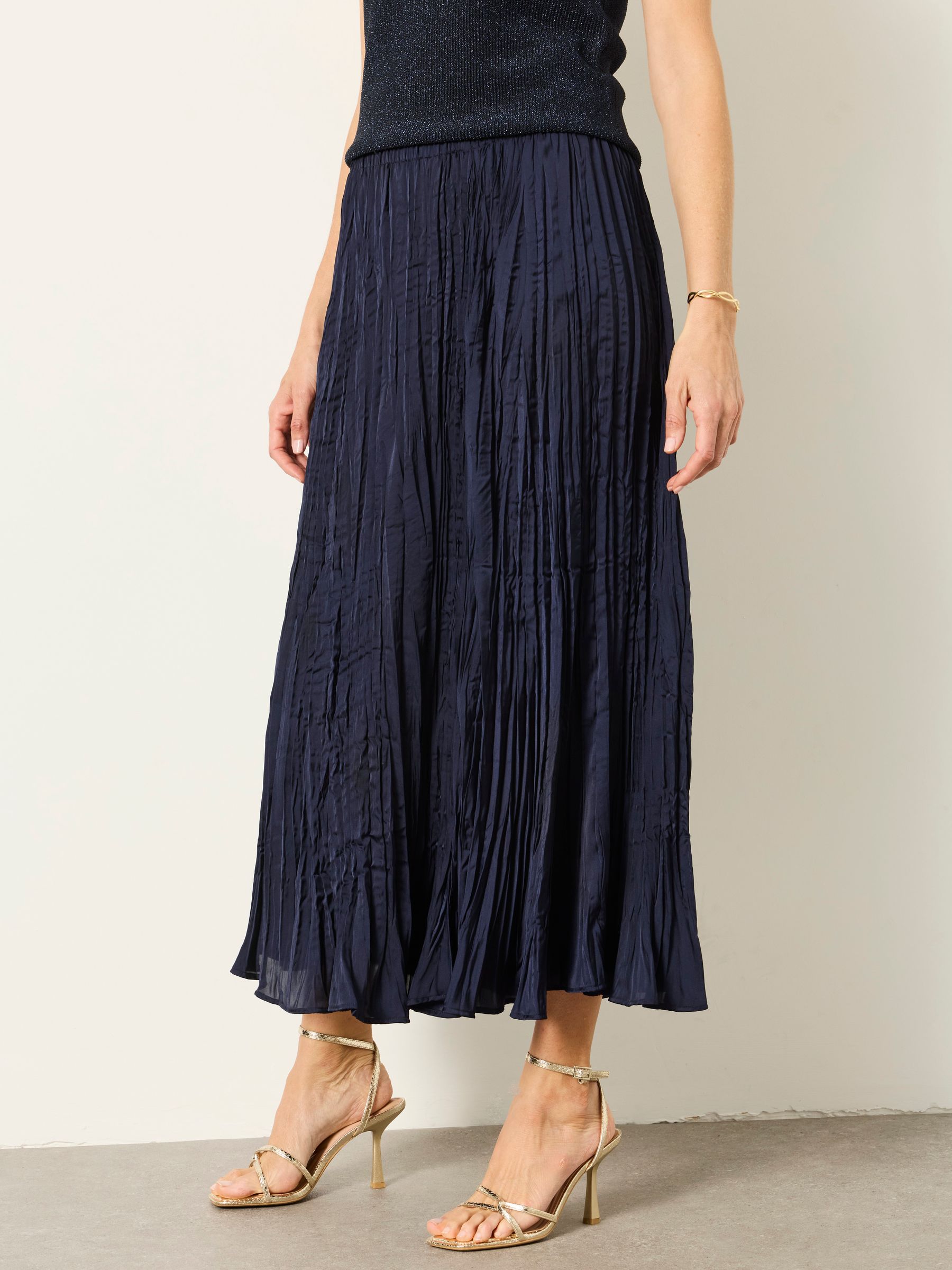 Coco Navy Pleated Midi Skirt - Image 1 of 6