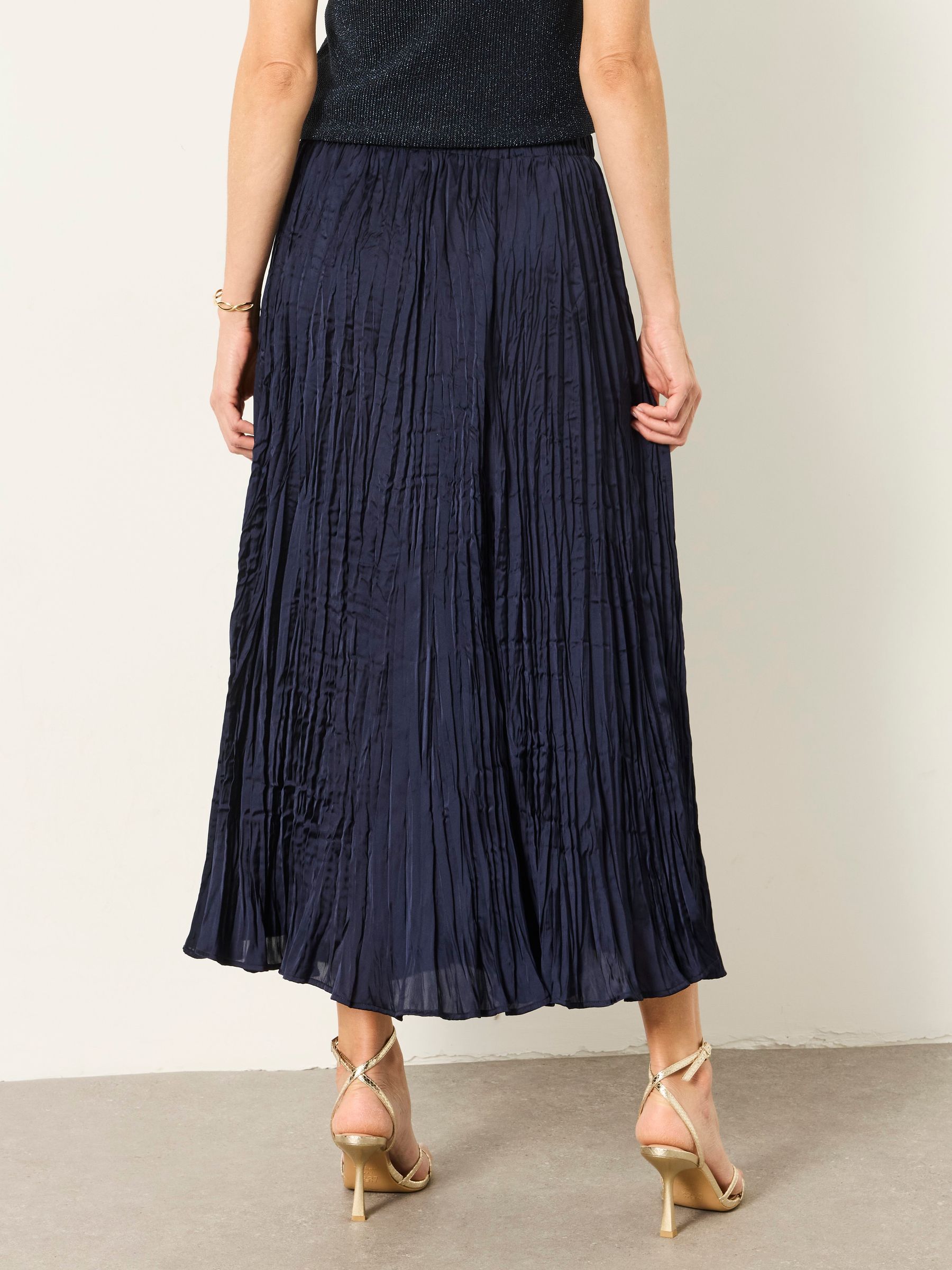 Coco Navy Pleated Midi Skirt - Image 2 of 6