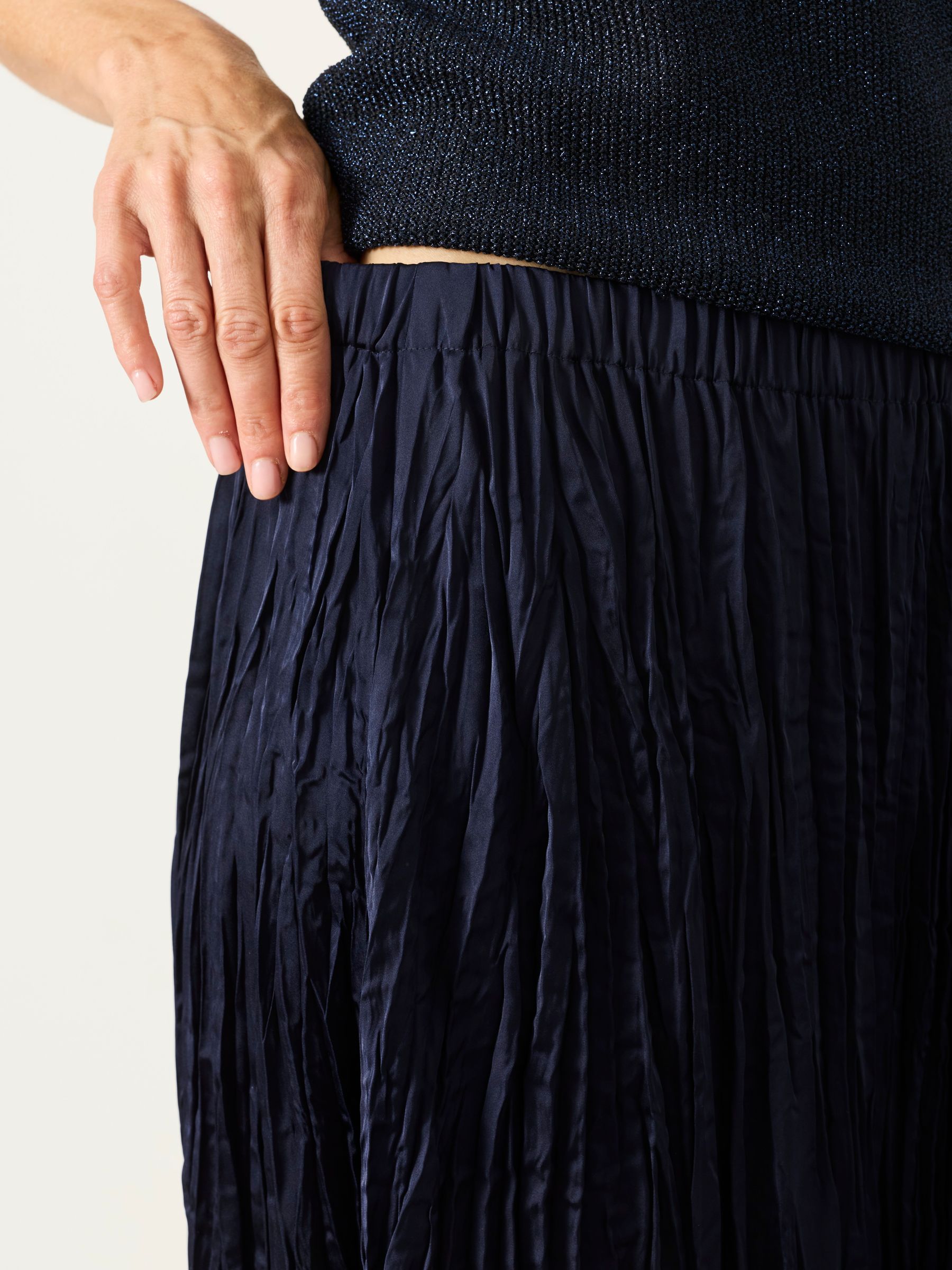 Coco Navy Pleated Midi Skirt - Image 3 of 6