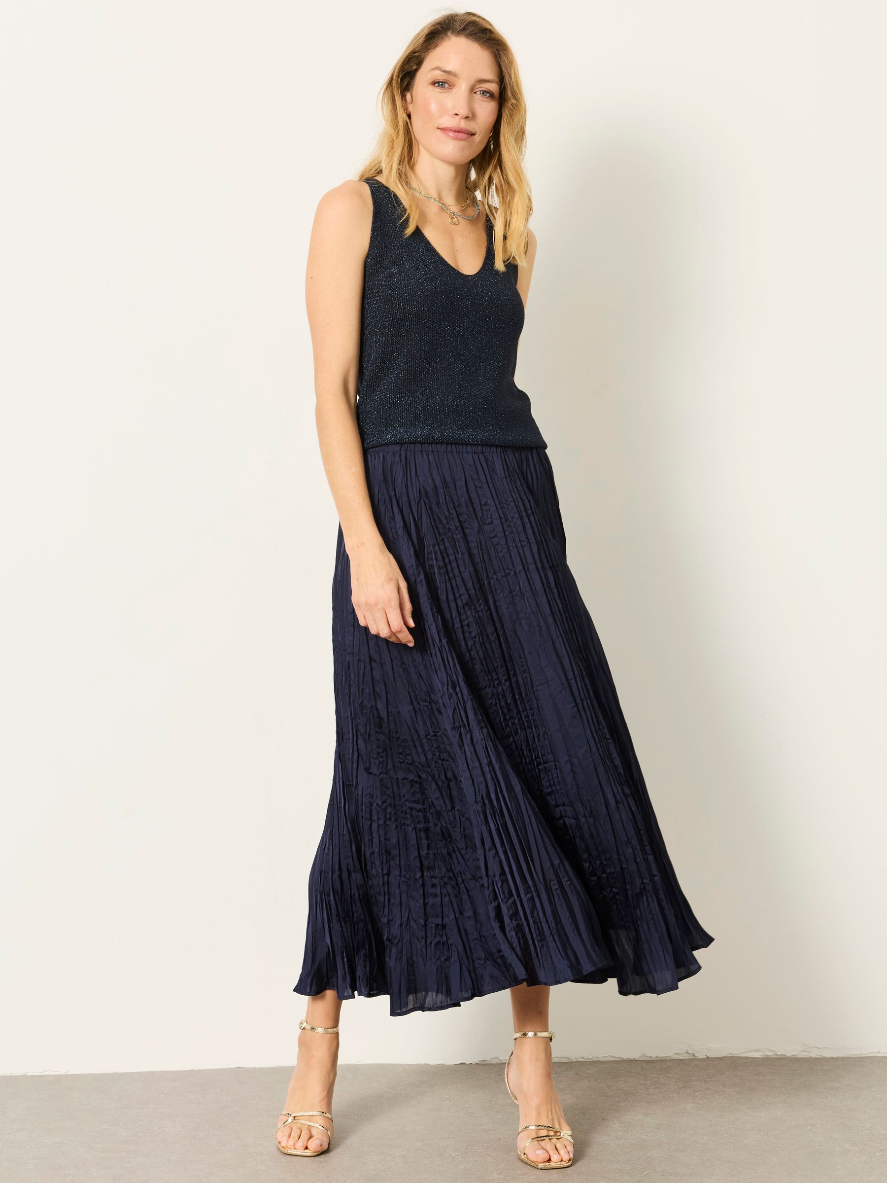 Coco Navy Pleated Midi Skirt - Image 4 of 6
