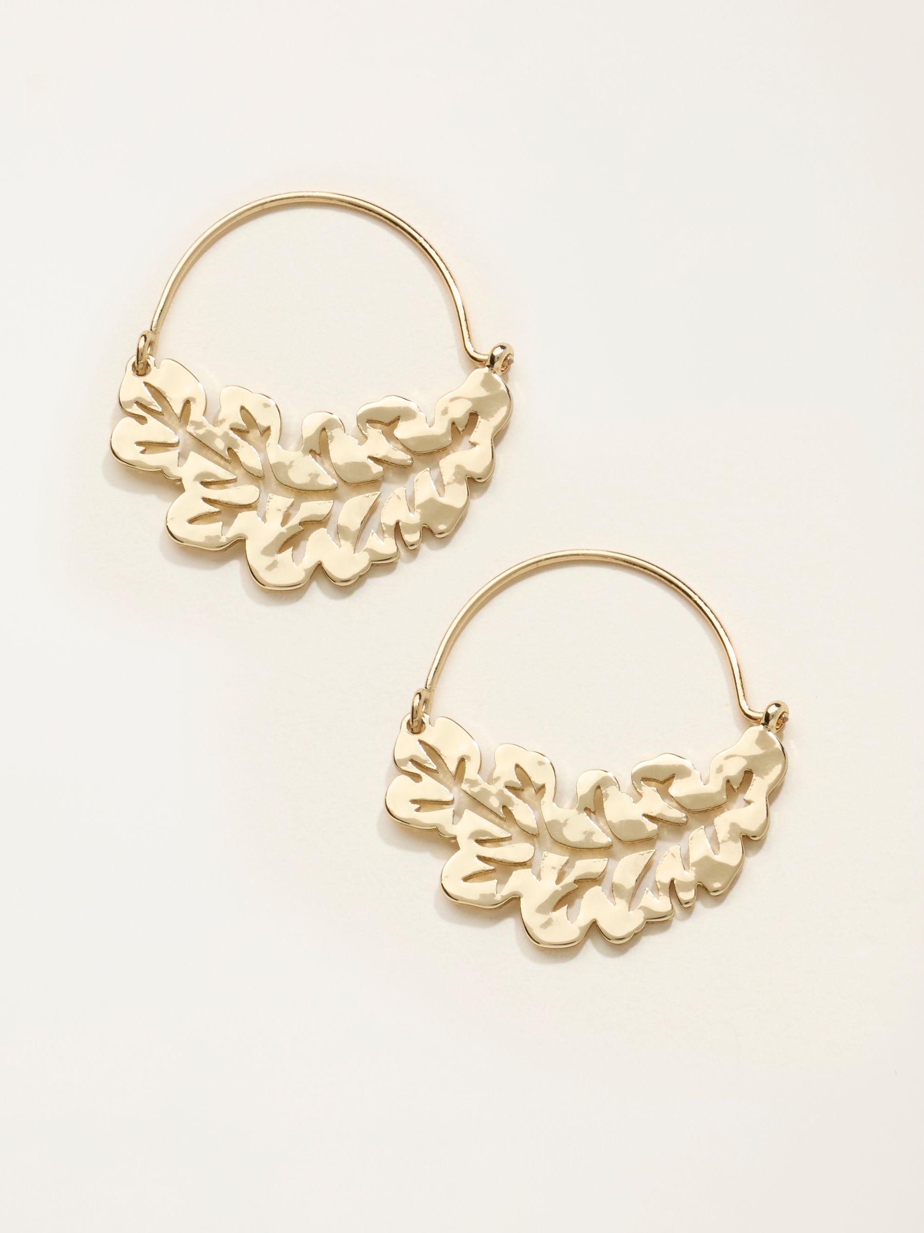 Gold Tone V and A Leaf Hoops - Image 1 of 2 Gold Tone V and A Leaf Hoops - Image 1 of 2