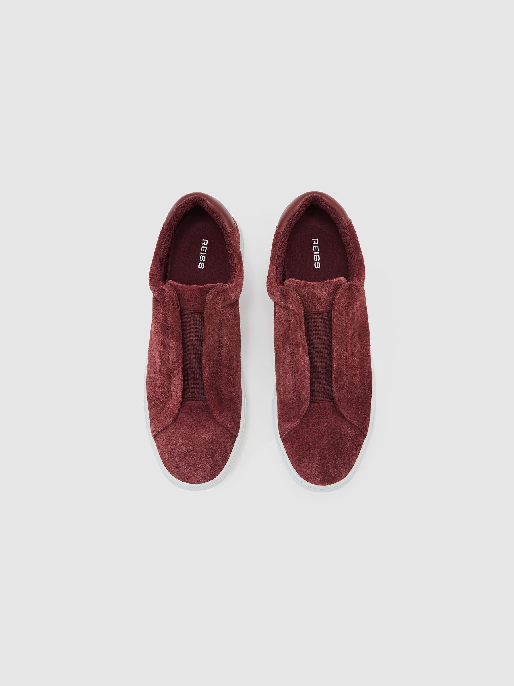 Suede Slip-On Elasticated Trainers in Maroon Red - Image 2 of 4
