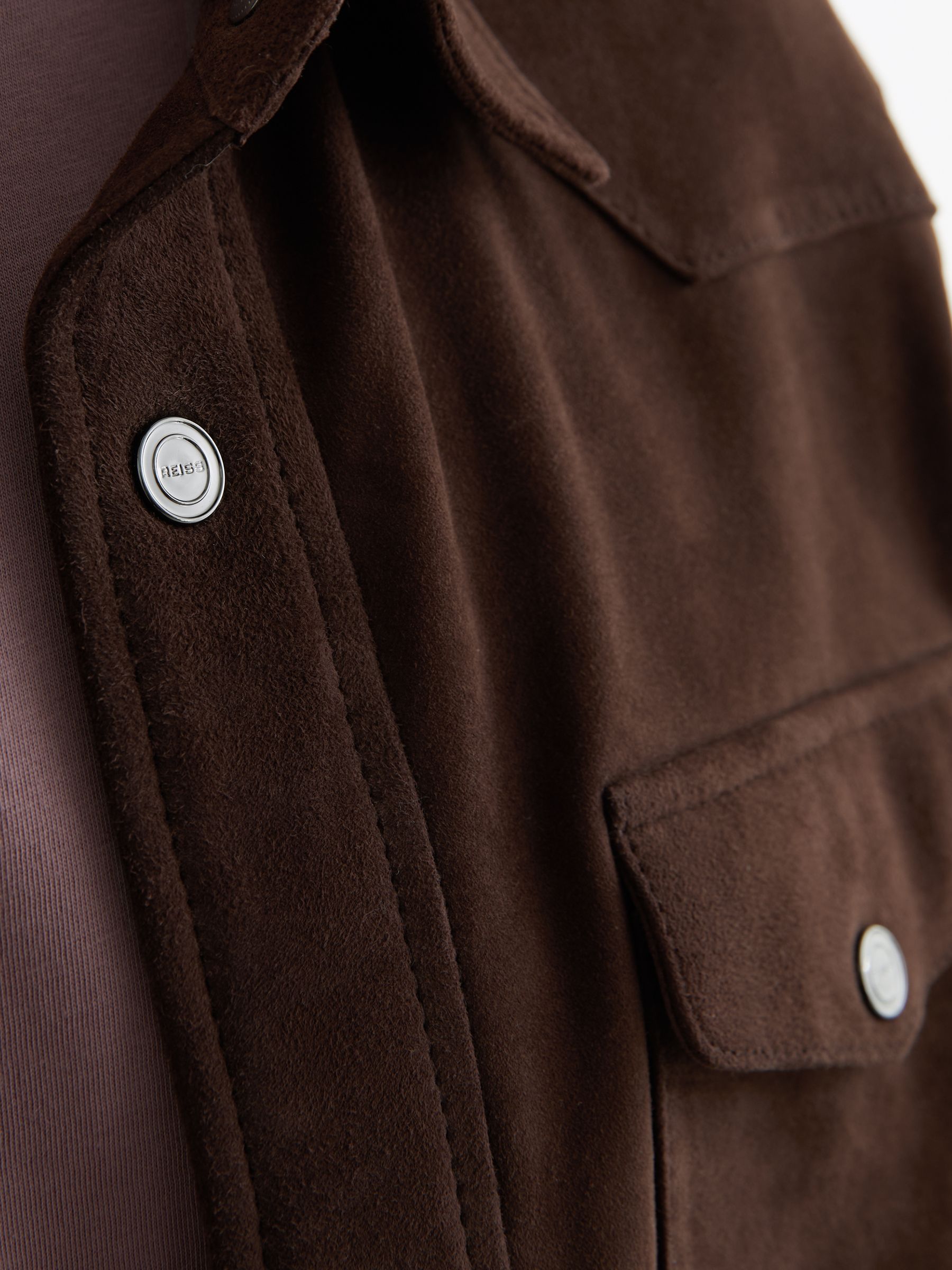 Suede Twin-Pocket Trucker Jacket in Chocolate Brown - image 5