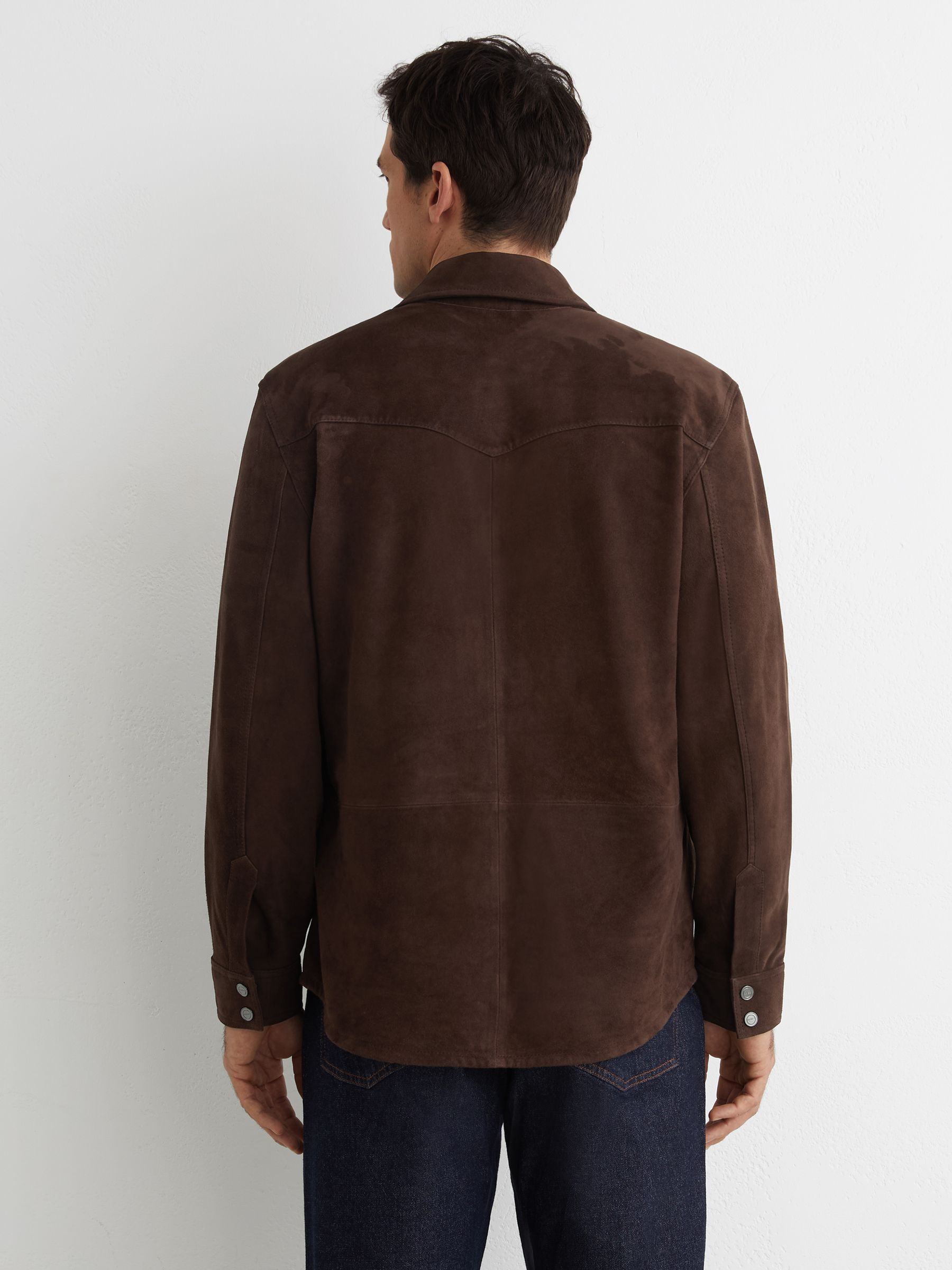 Suede Twin-Pocket Trucker Jacket in Chocolate Brown - image 3