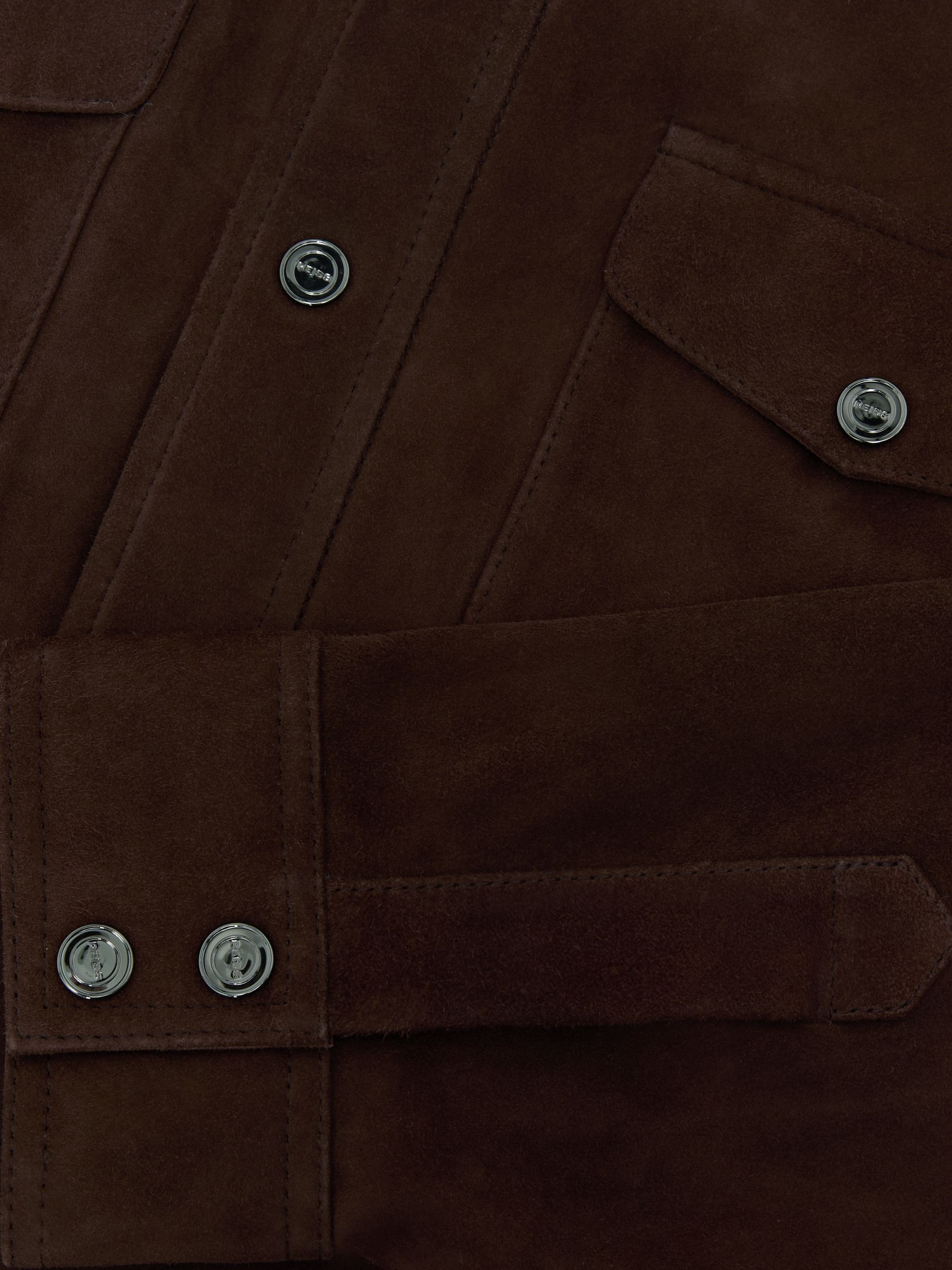 Suede Twin-Pocket Trucker Jacket in Chocolate Brown - image 4
