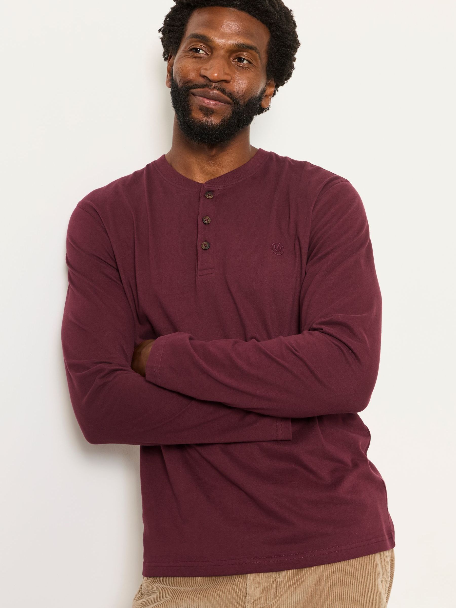 3 Pack Navy/Green/Burgundy Long Sleeve Henley T-Shirt - Image 7 of 8