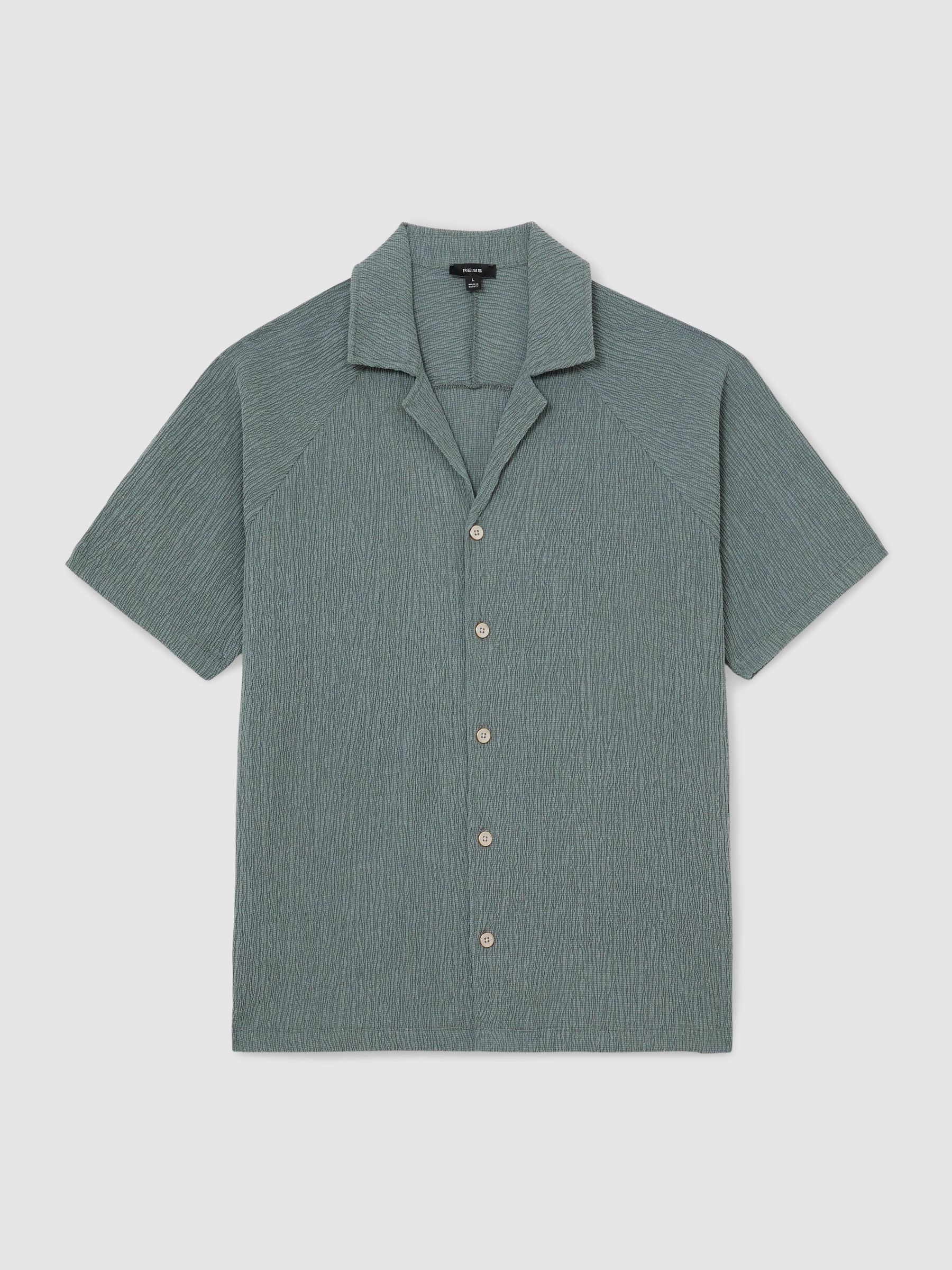 Textured Raglan Cuban-Collar Shirt in Dark Sage