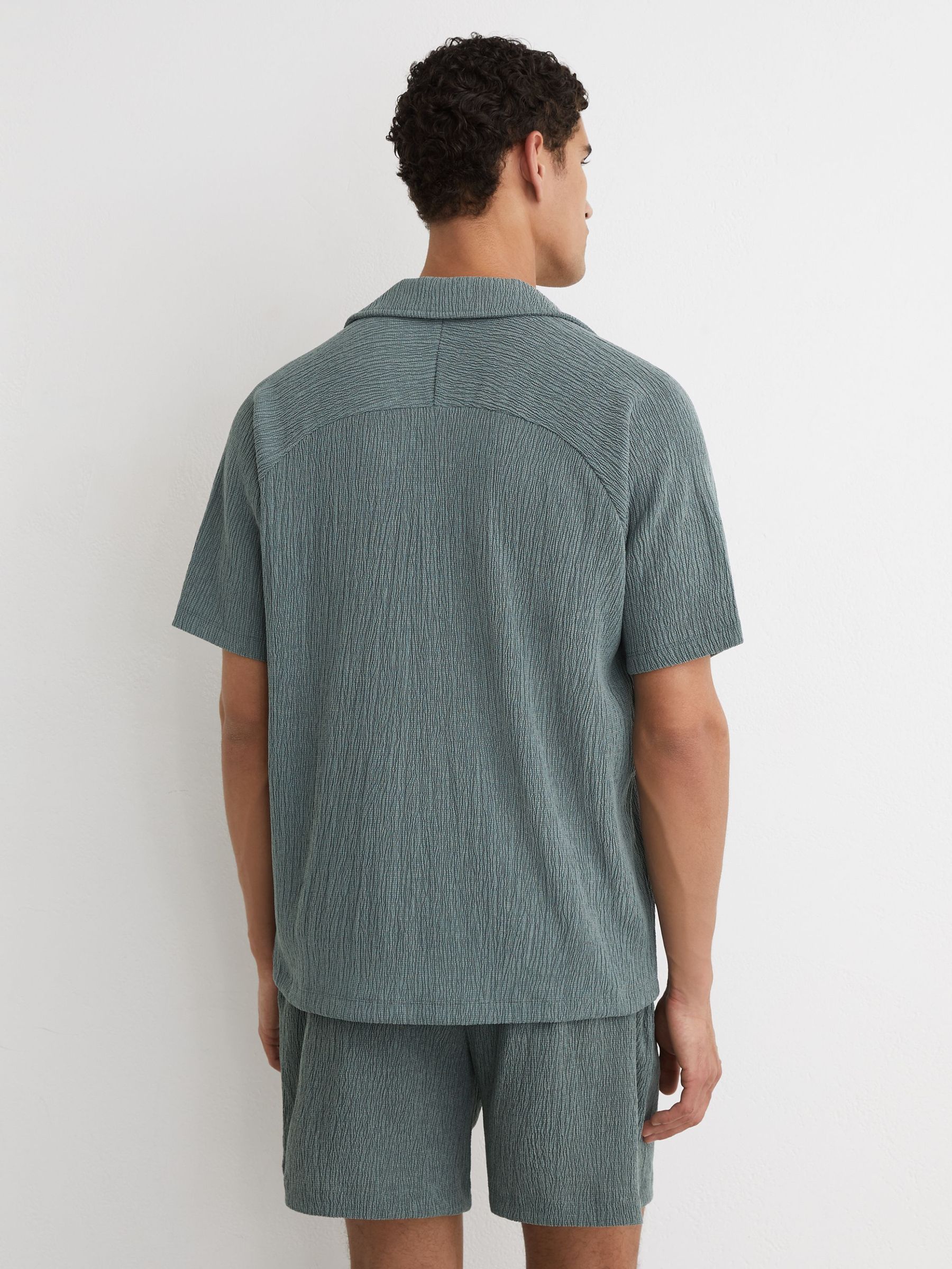 Textured Raglan Cuban-Collar Shirt in Dark Sage - Image 4 of 6