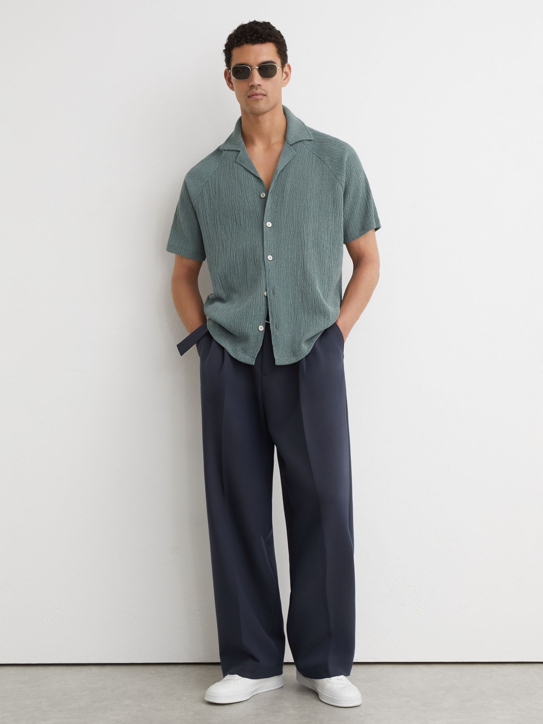 Textured Raglan Cuban-Collar Shirt in Dark Sage - image 3