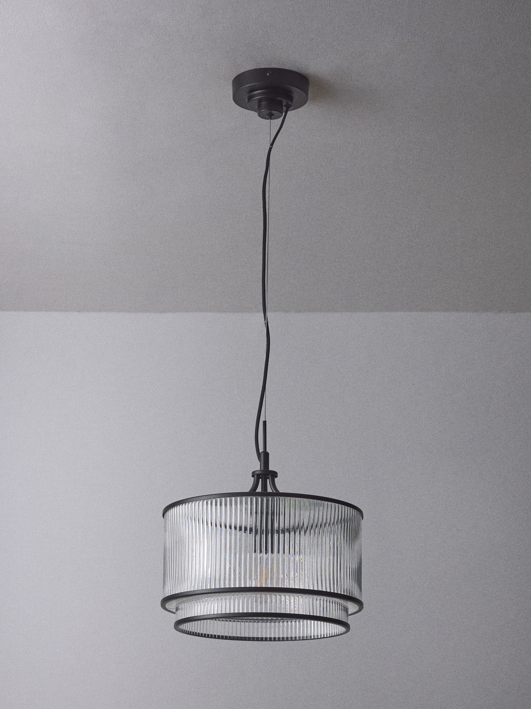The Set 2 Pack Black Ribbed Glass Pendant Ceiling Lights - Image 4 of 4 The Set 2 Pack Black Ribbed Glass Pendant Ceiling Lights - Image 4 of 4