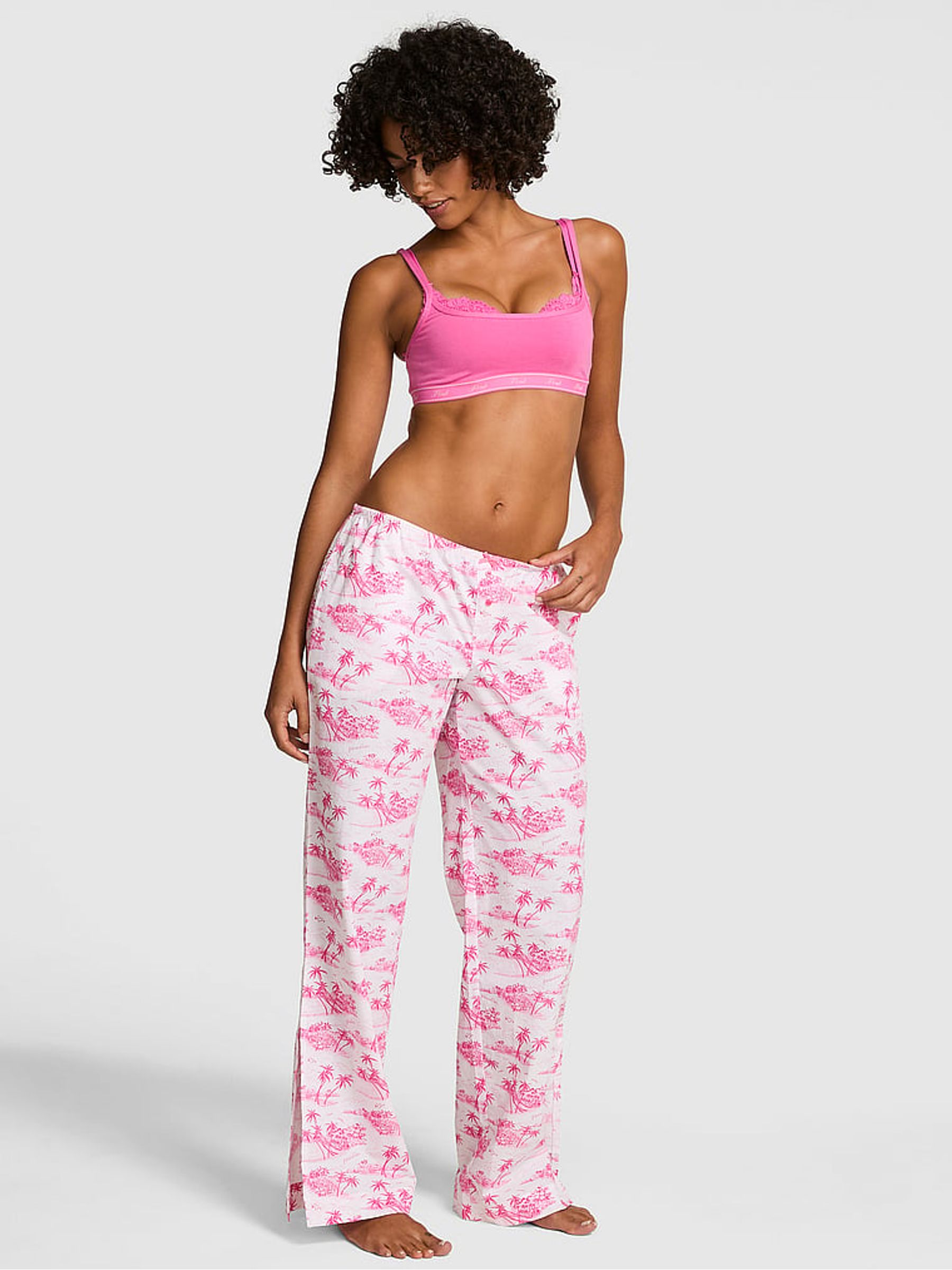 Pink Toile Print Long Split Leg Pyjama Bottoms - Image 1 of 2