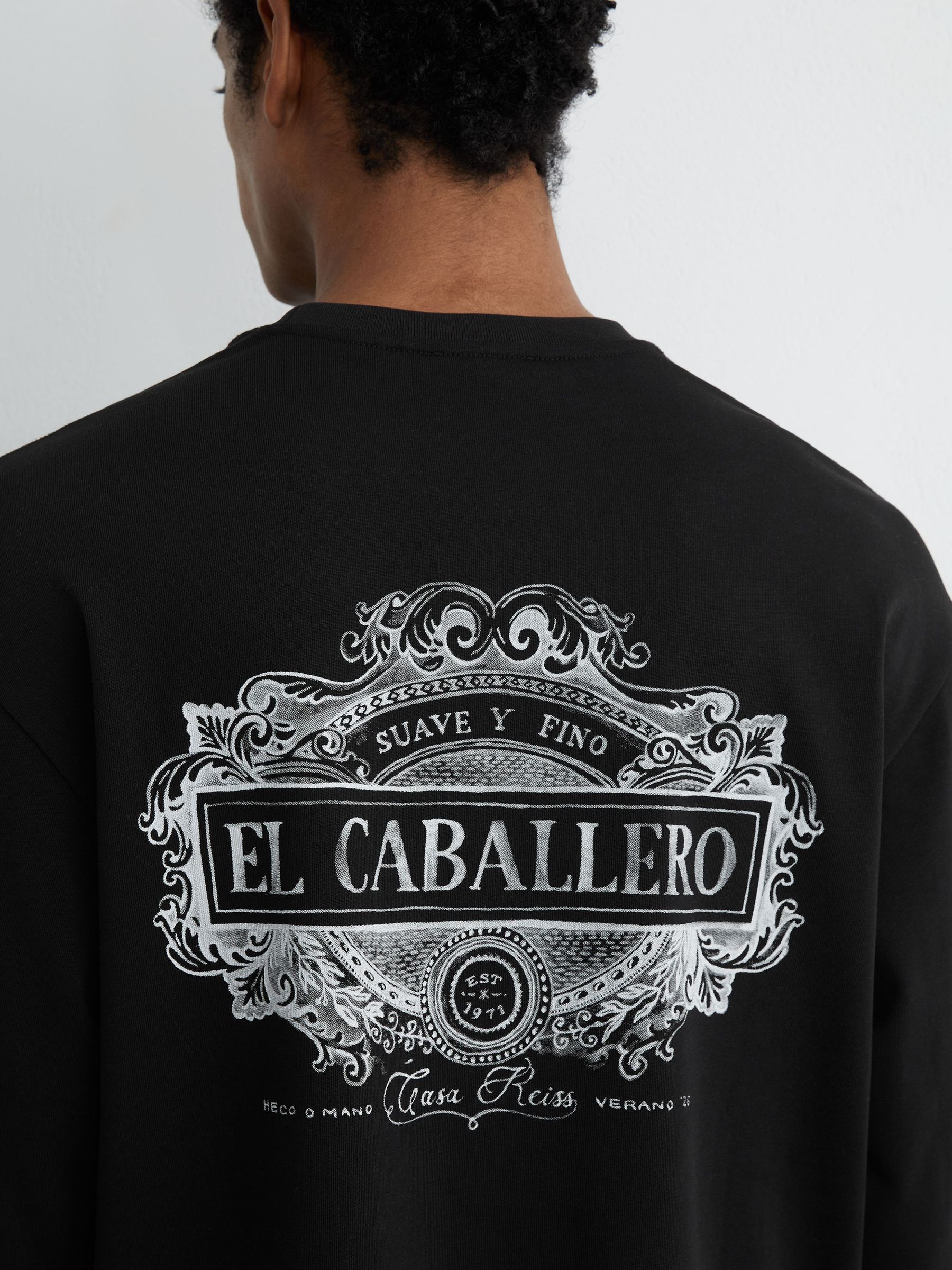 Cotton Motif Long-Sleeve Relaxed T-Shirt in Black - image 2