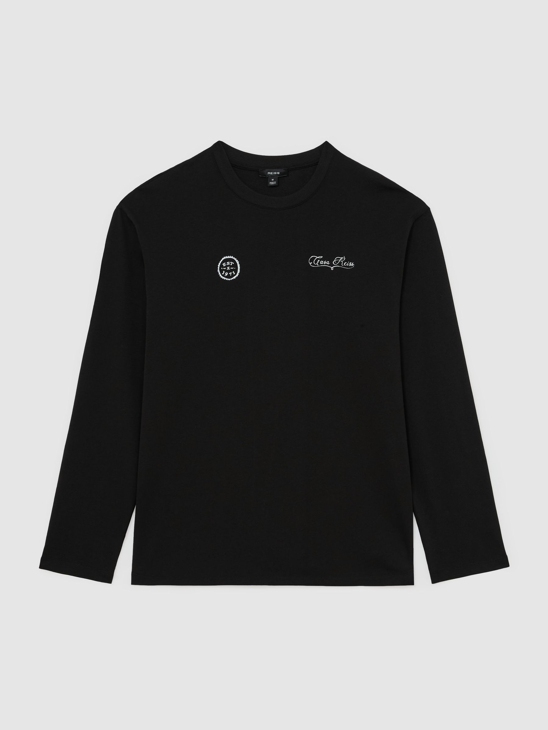 Cotton Motif Long-Sleeve Relaxed T-Shirt in Black - Image 2 of 6