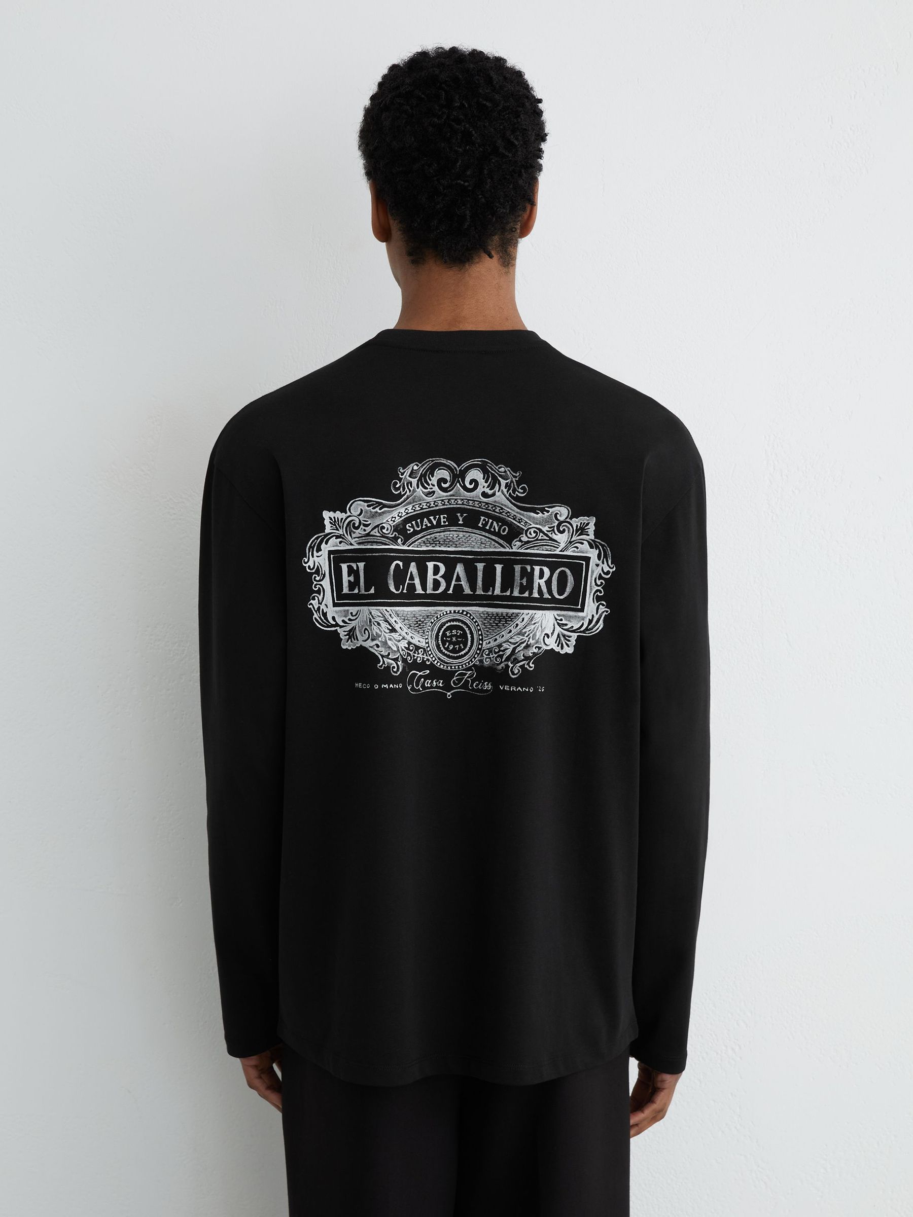 Cotton Motif Long-Sleeve Relaxed T-Shirt in Black - Image 4 of 6