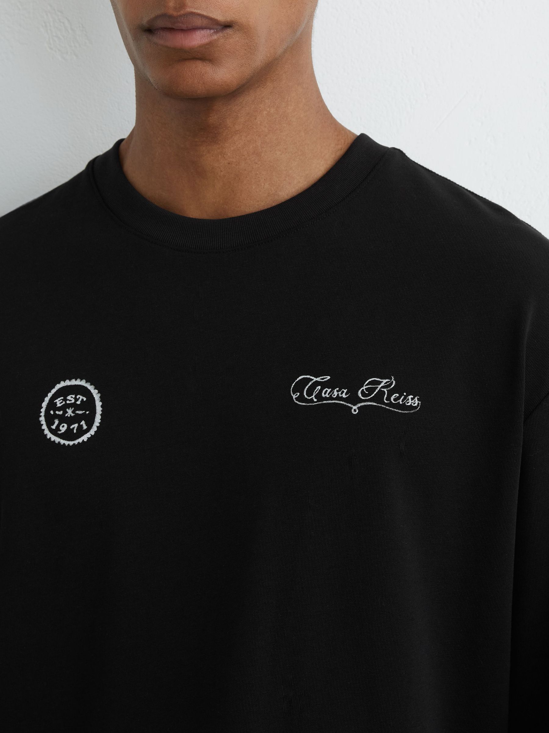 Cotton Motif Long-Sleeve Relaxed T-Shirt in Black - image 4