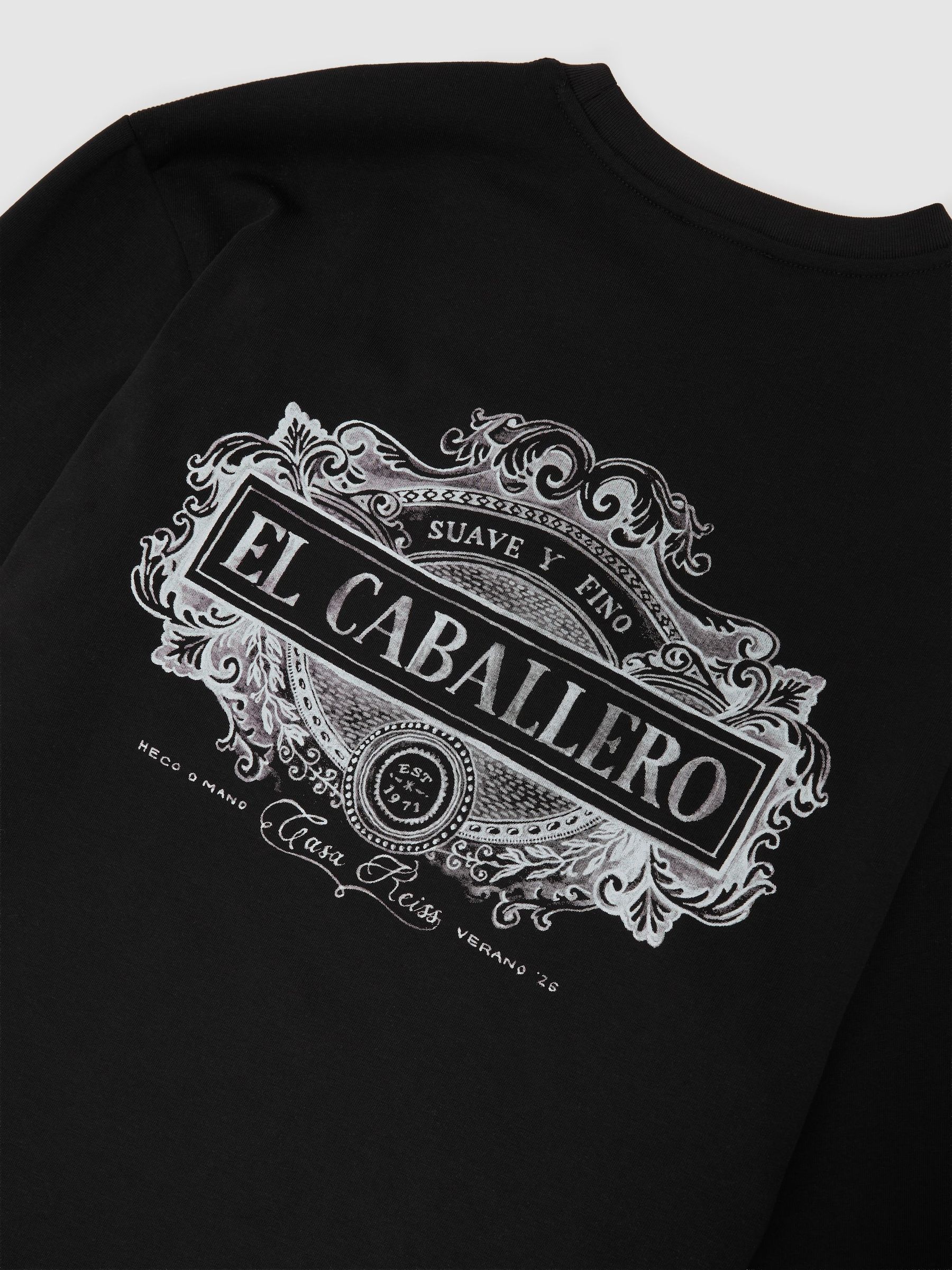 Cotton Motif Long-Sleeve Relaxed T-Shirt in Black - image 3