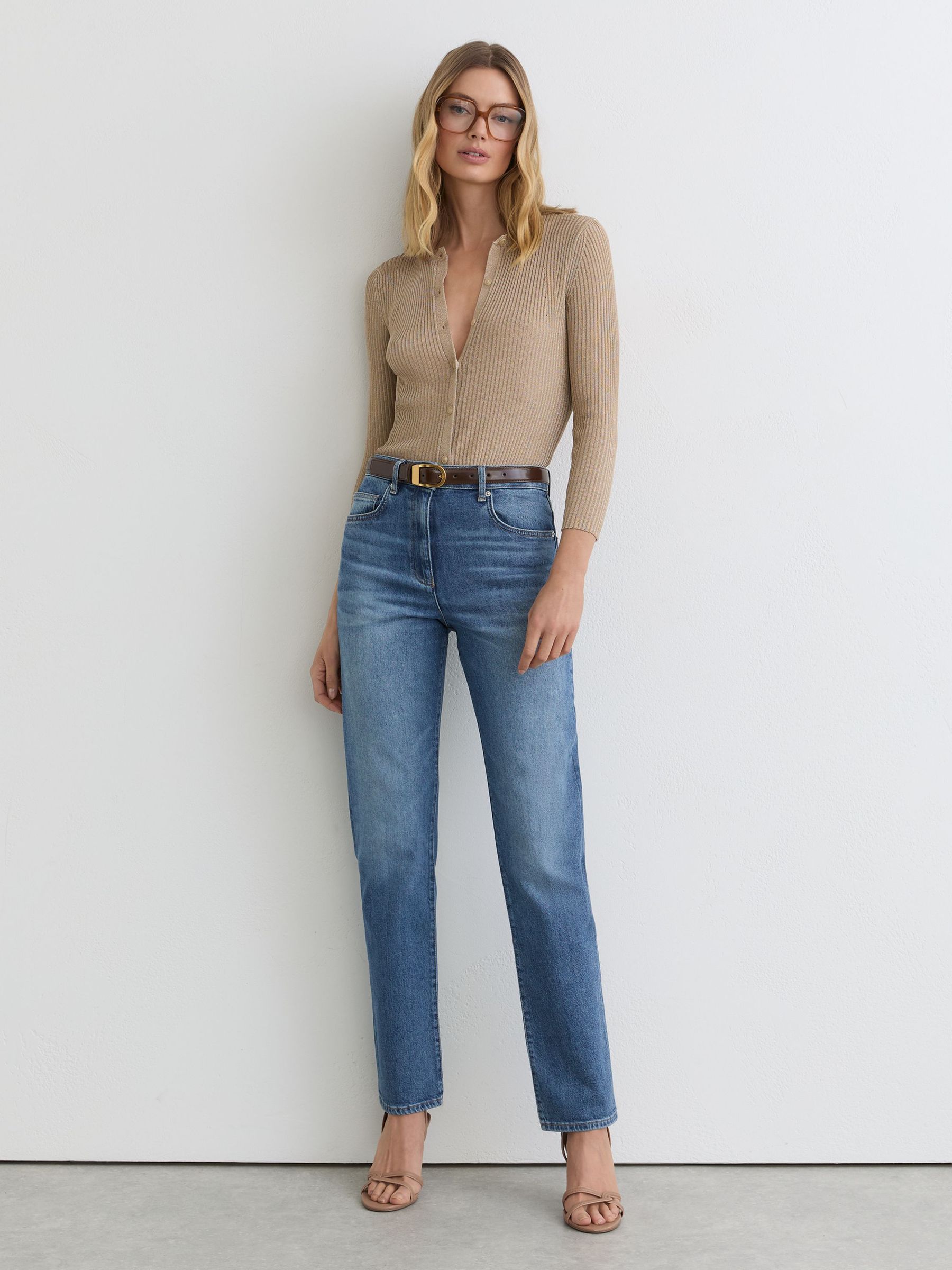Petite Slim Straight-Leg Jeans in Mid Blue - Image 1 of 10