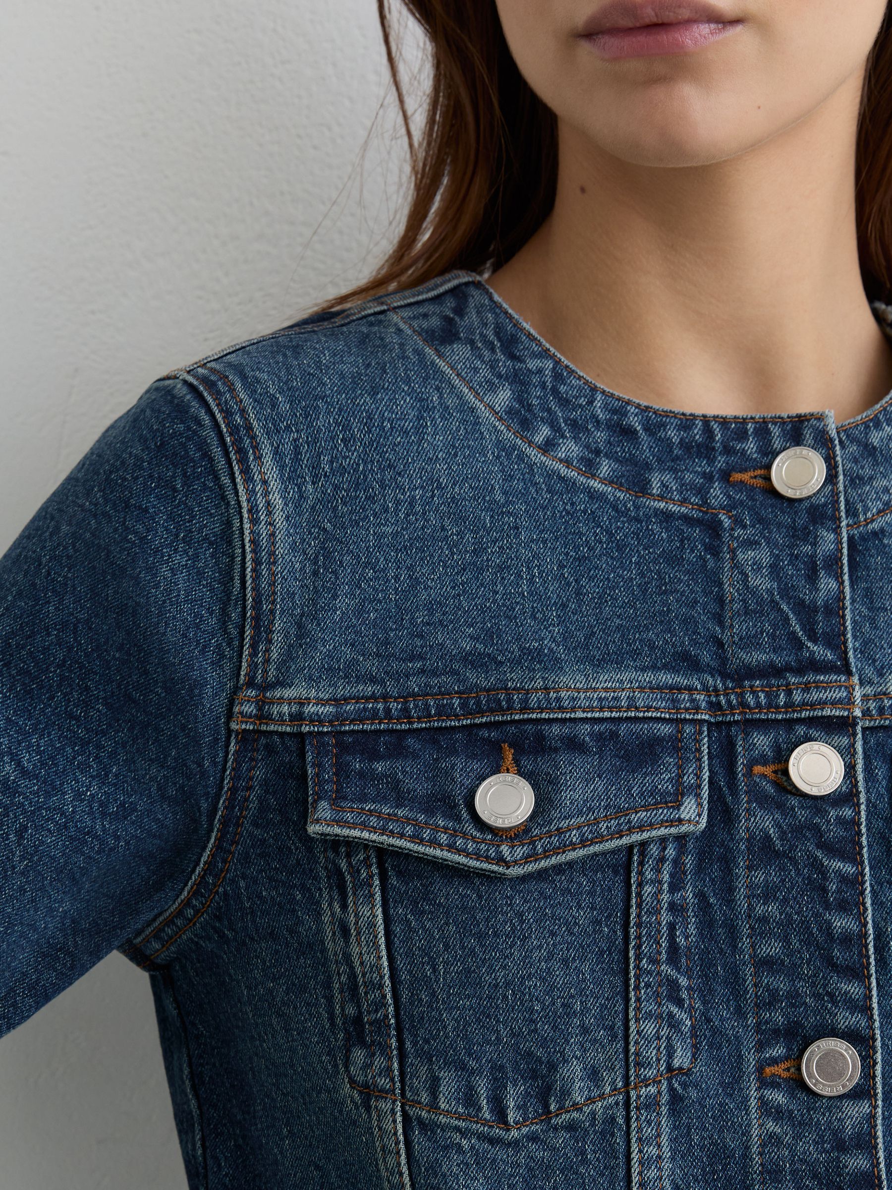 Collarless Cropped Jacket in Mid Blue - image 4