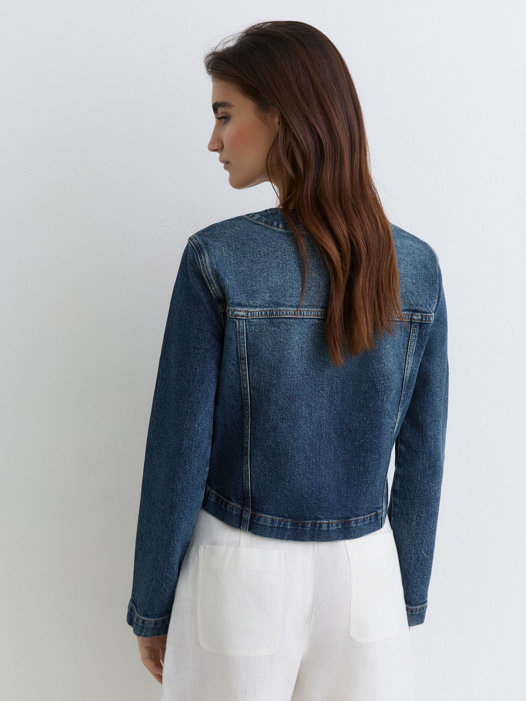 Collarless Cropped Jacket in Mid Blue - image 5
