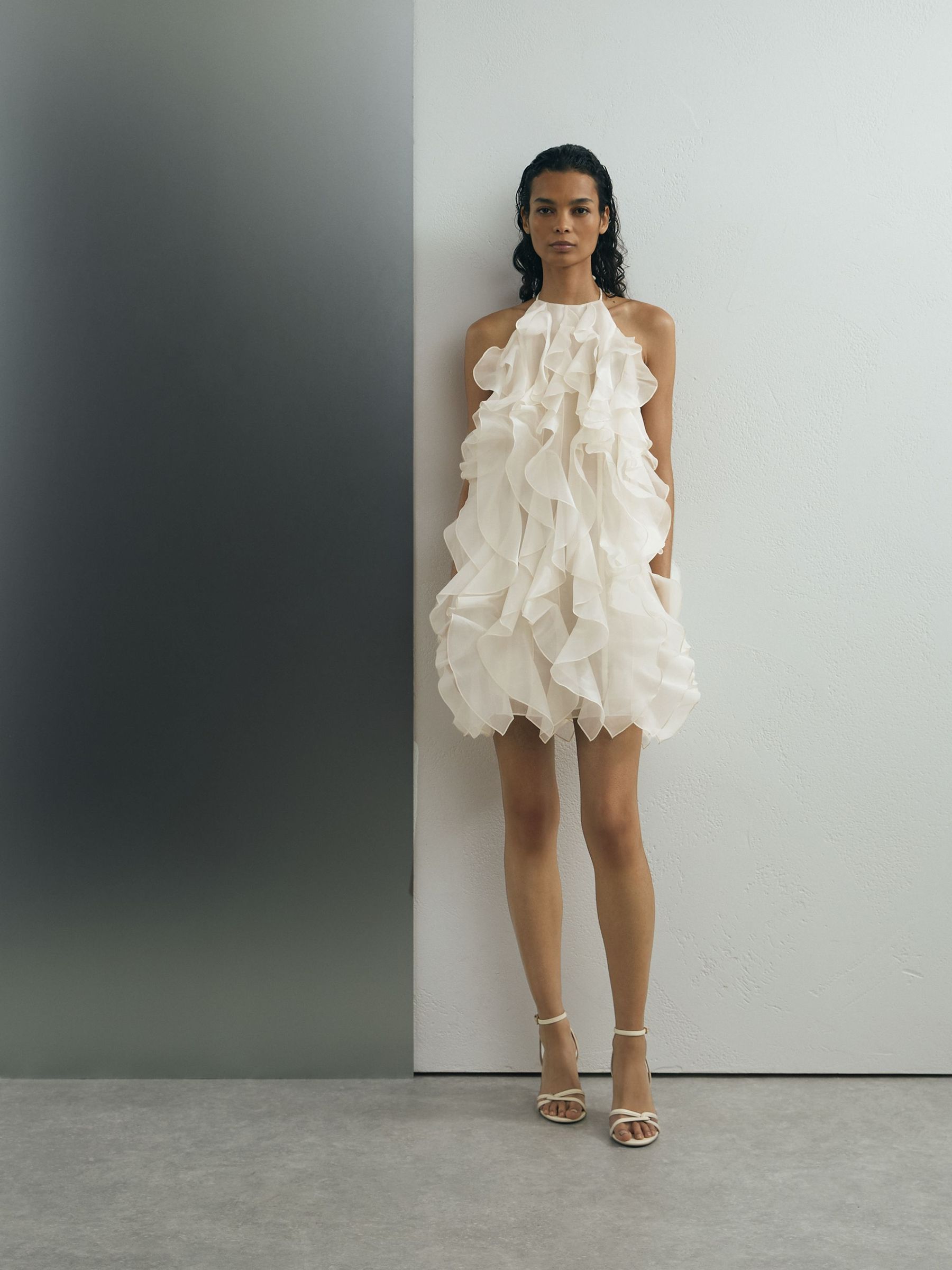 Atelier Off White Silk-Organza Ruffle Mini Dress in Off White - Image 1 of 8