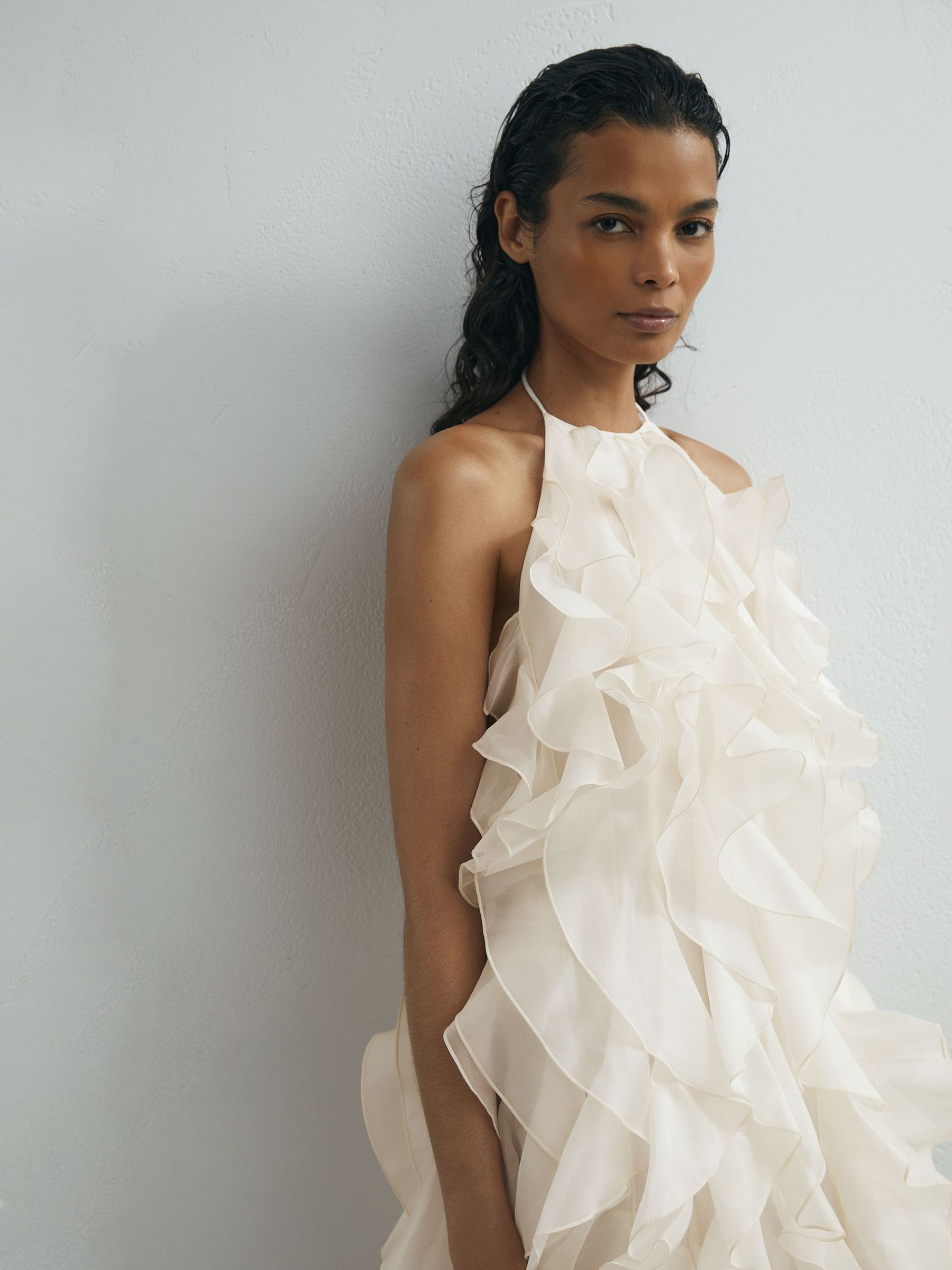 Atelier Off White Silk-Organza Ruffle Mini Dress in Off White - Image 3 of 8