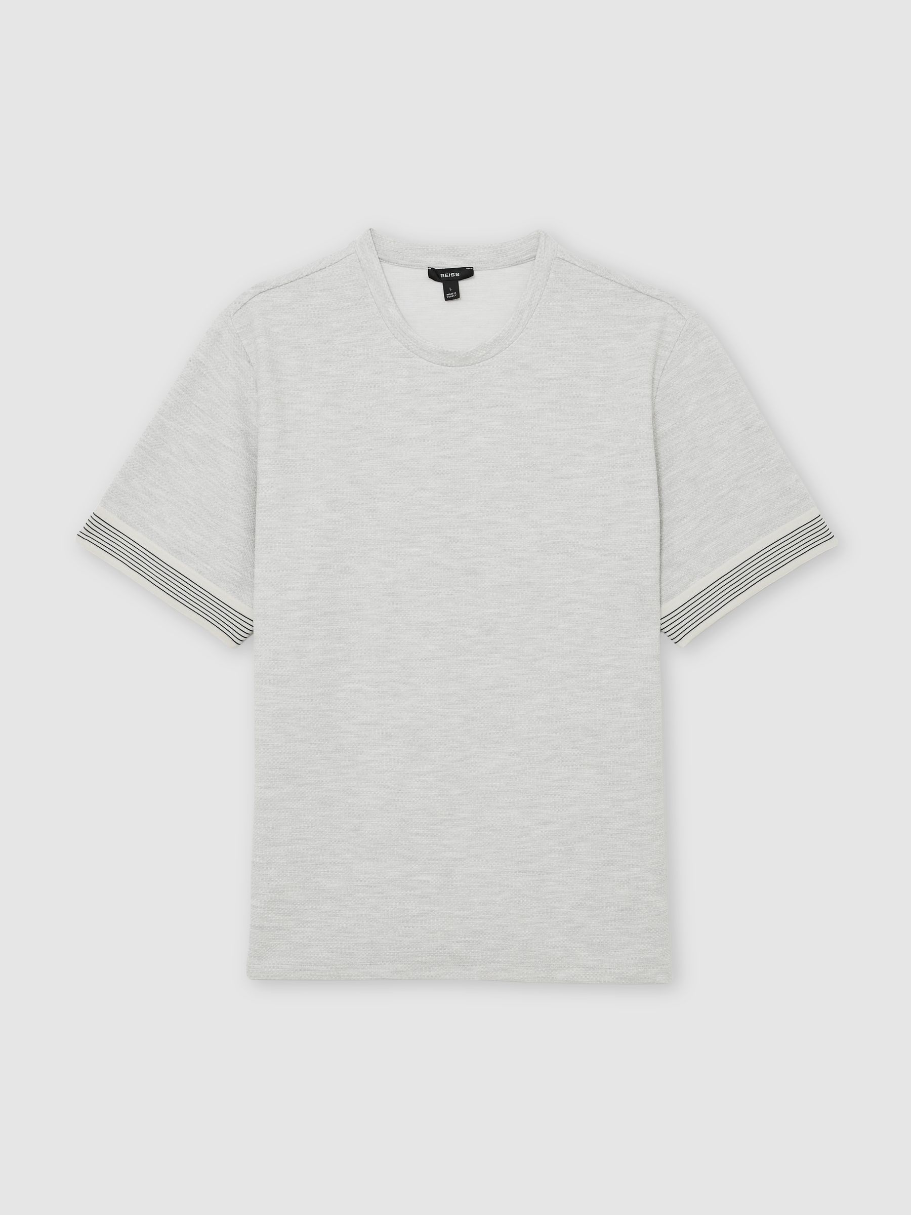 Textured Tape-Cuff T-Shirt in Grey Melange - Image 2 of 6