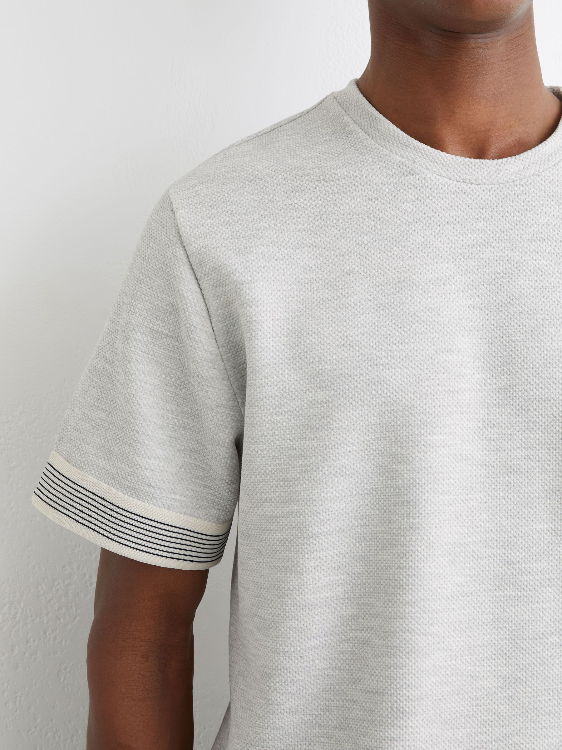 Textured Tape-Cuff T-Shirt in Grey Melange - Image 4 of 6