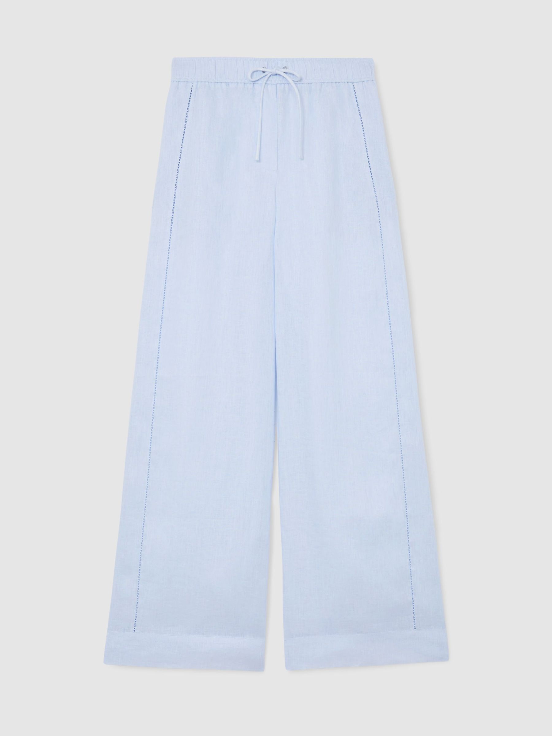 Petite Linen Ladder-Embroidery Wide-Leg Trousers in Silver Blue - Image 2 of 9