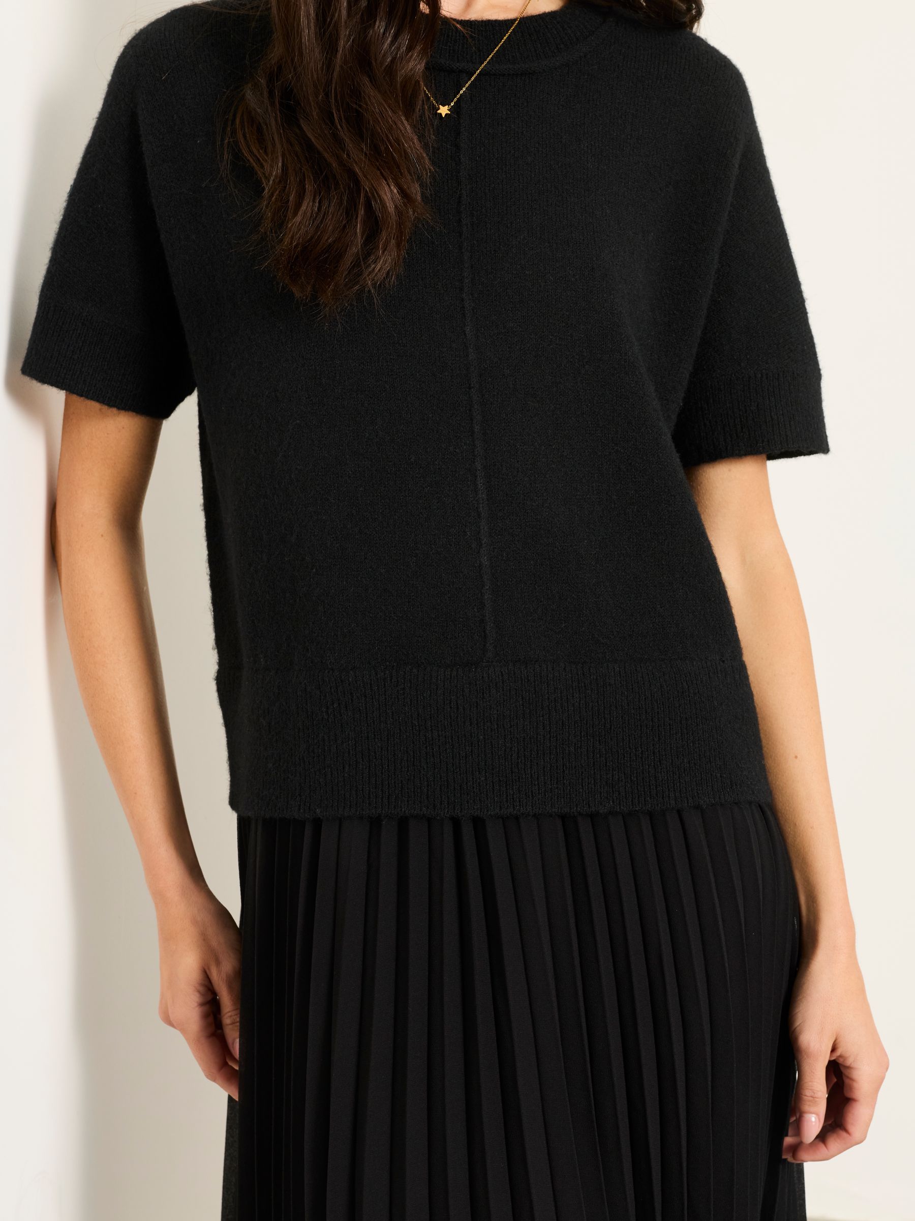 Susie Black Petite Double Layer Knitted Top Mini Dress - Image 3 of 6