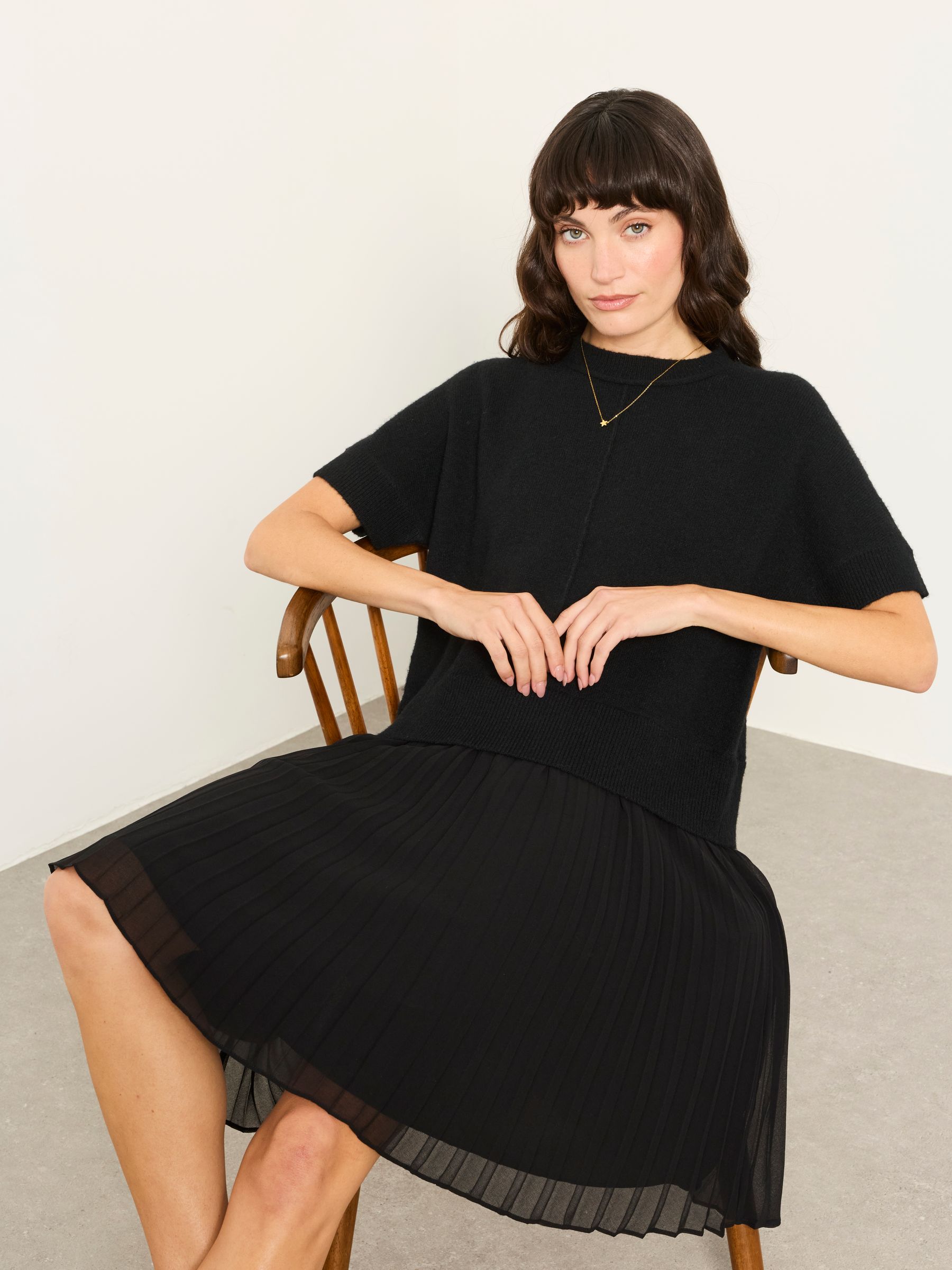 Susie Black Petite Double Layer Knitted Top Mini Dress - Image 5 of 6