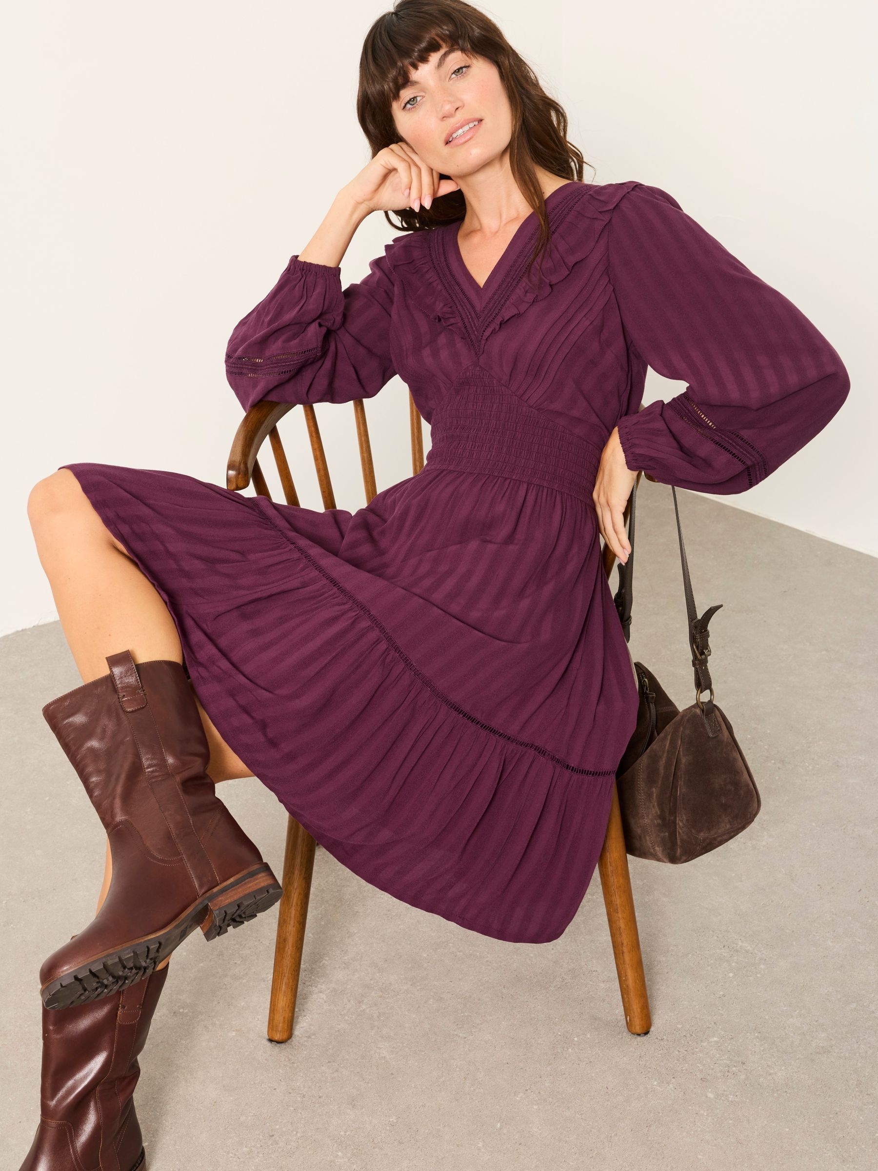 Pippa Purple Petite Jacquard Dress - Image 2 of 6