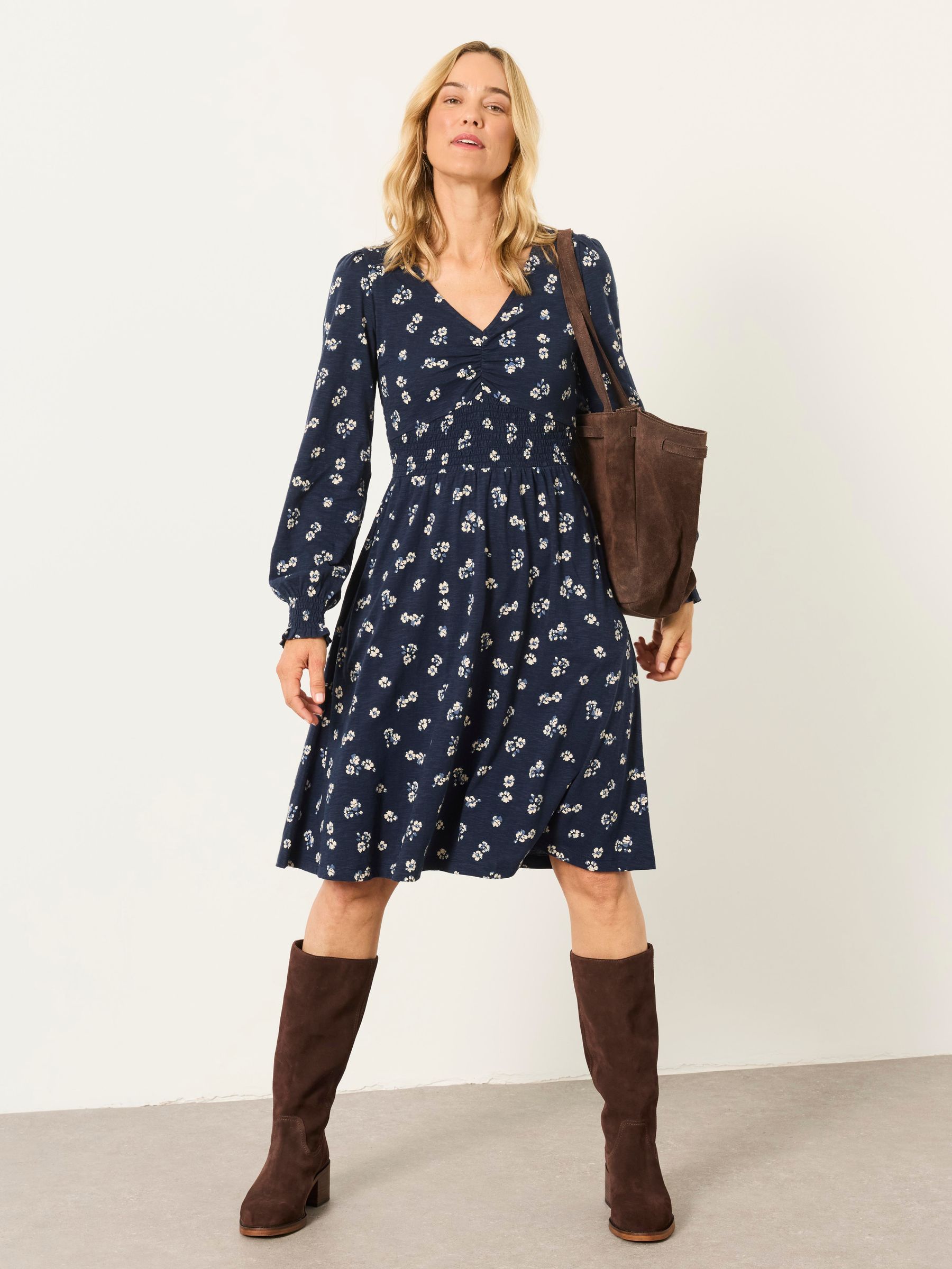 Sophie Navy Ditsy Floral Petite Jersey Dress - Image 2 of 6