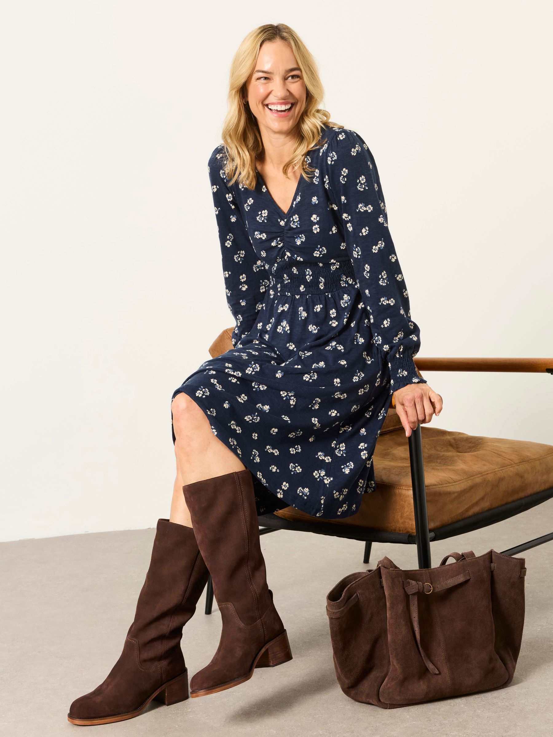 Sophie Navy Ditsy Floral Petite Jersey Dress - Image 5 of 6