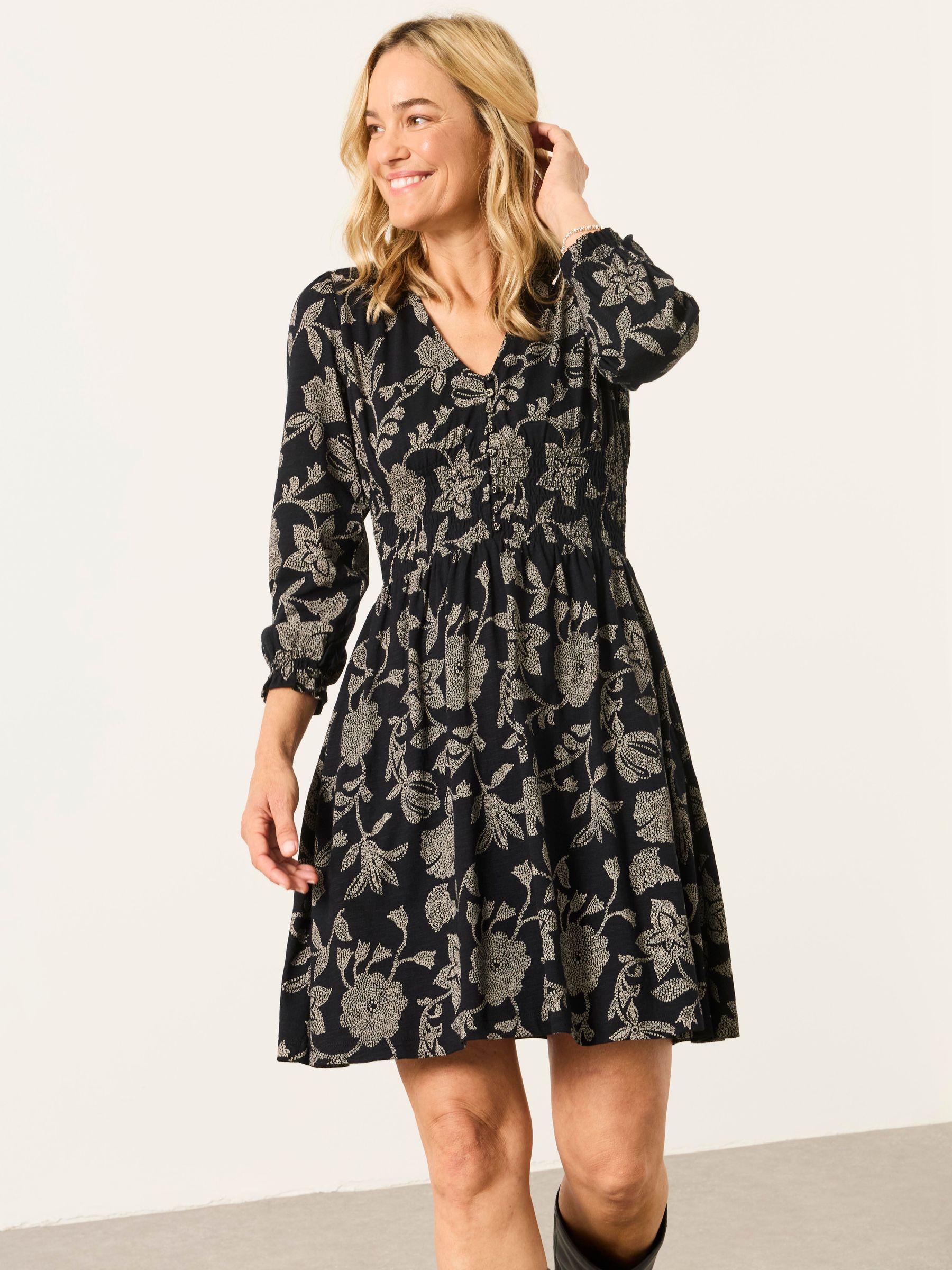 Nora Black Dot Floral Petite Jersey Dress - Image 1 of 6