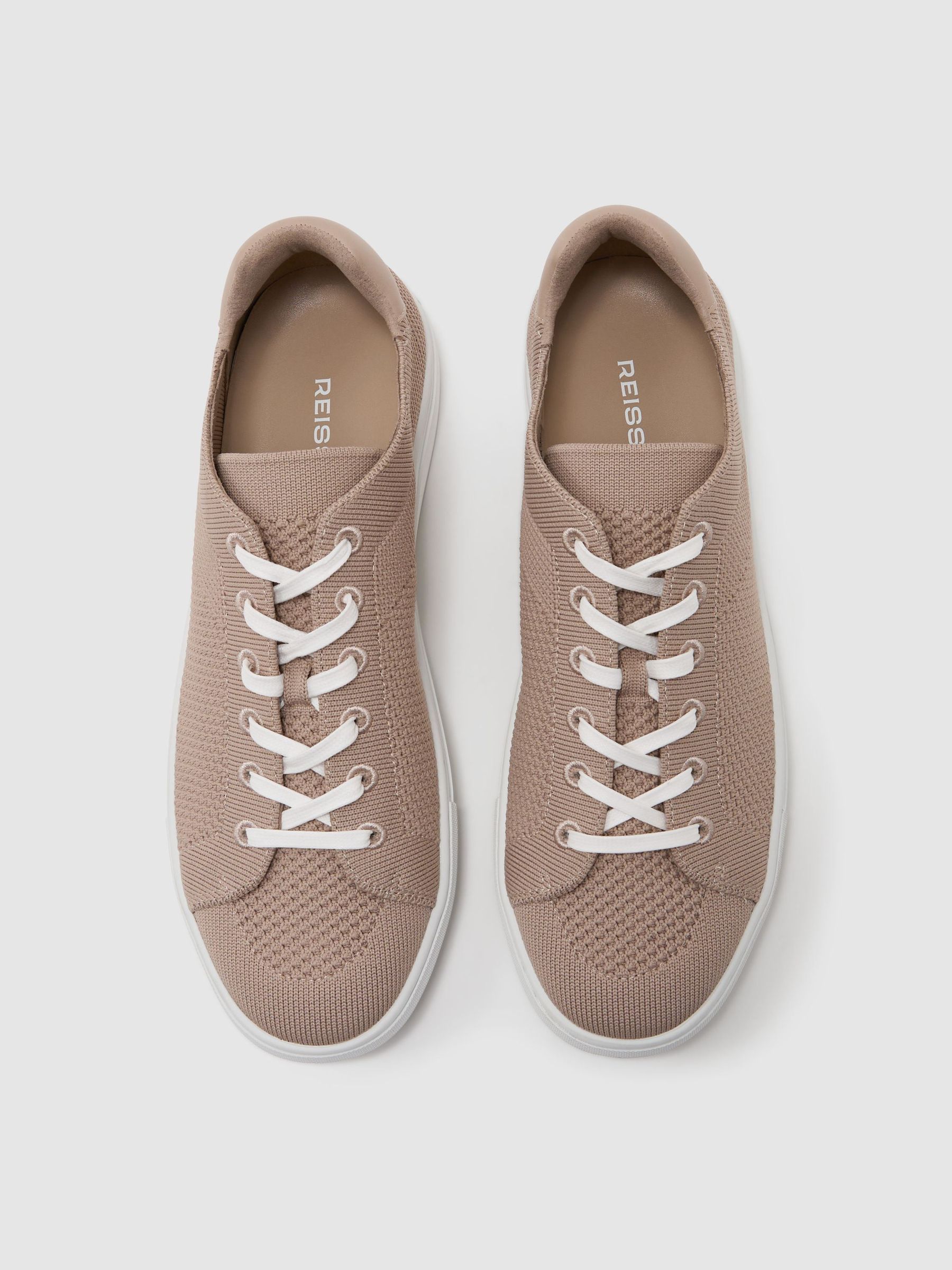 Knitted Low-Top Trainers in Light Taupe Brown - Image 3 of 5