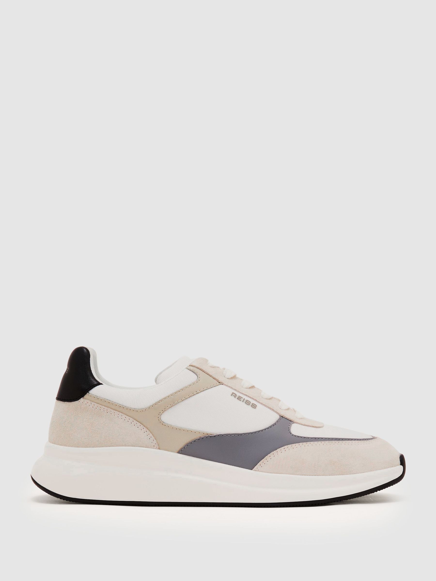 Suede-Trim Runner Trainers in White/Light Grey - Image 1 of 4