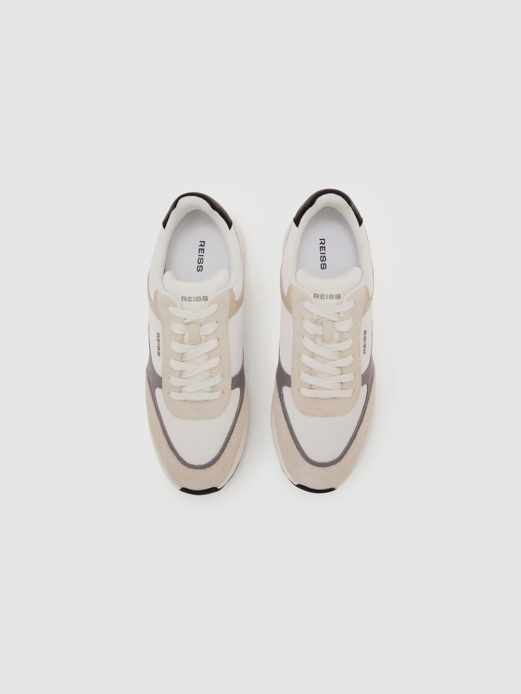 Suede-Trim Runner Trainers in White/Light Grey - Image 2 of 4