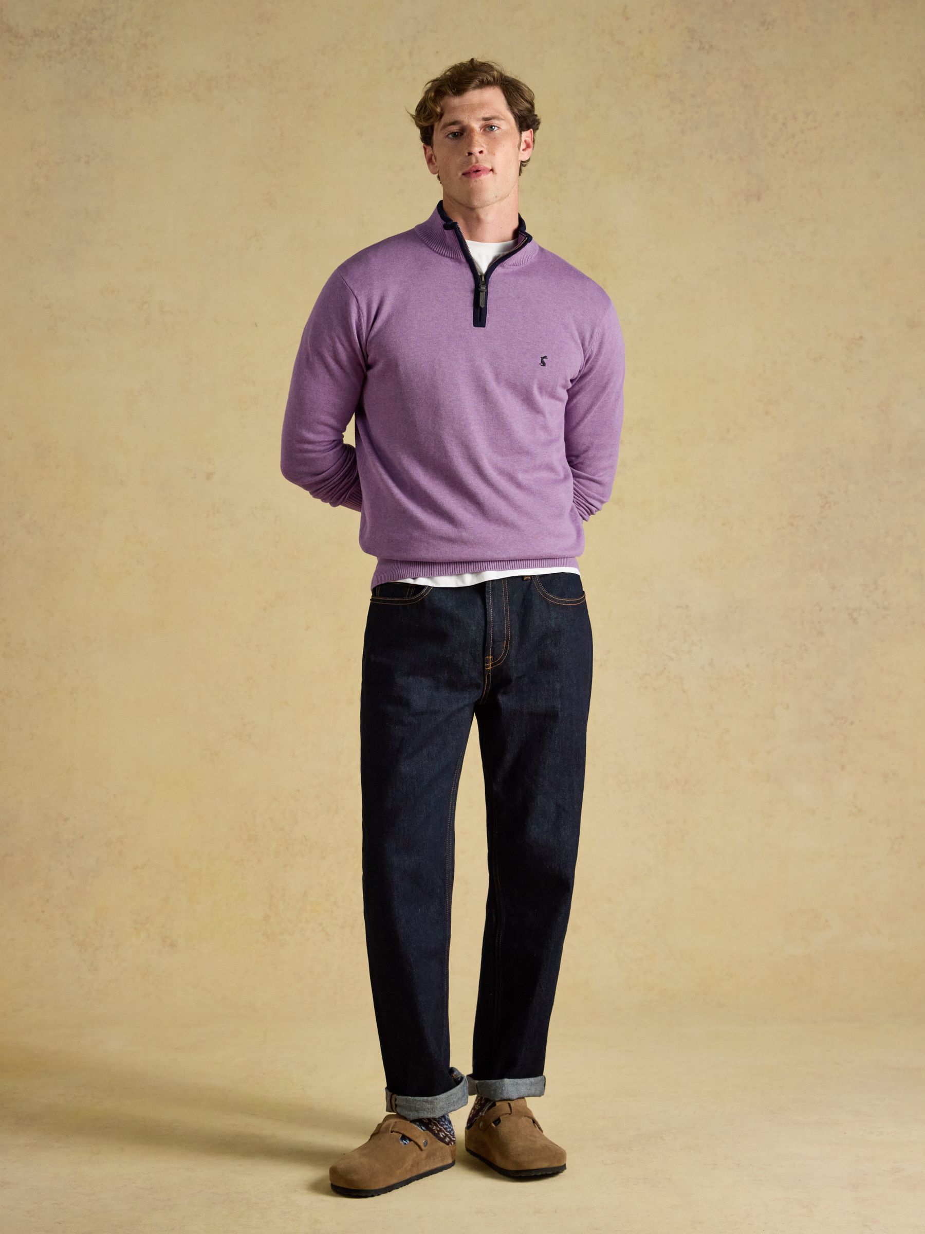 Hillside Heather Purple Quarter Zip Knitted Jumper - Image 3 of 6