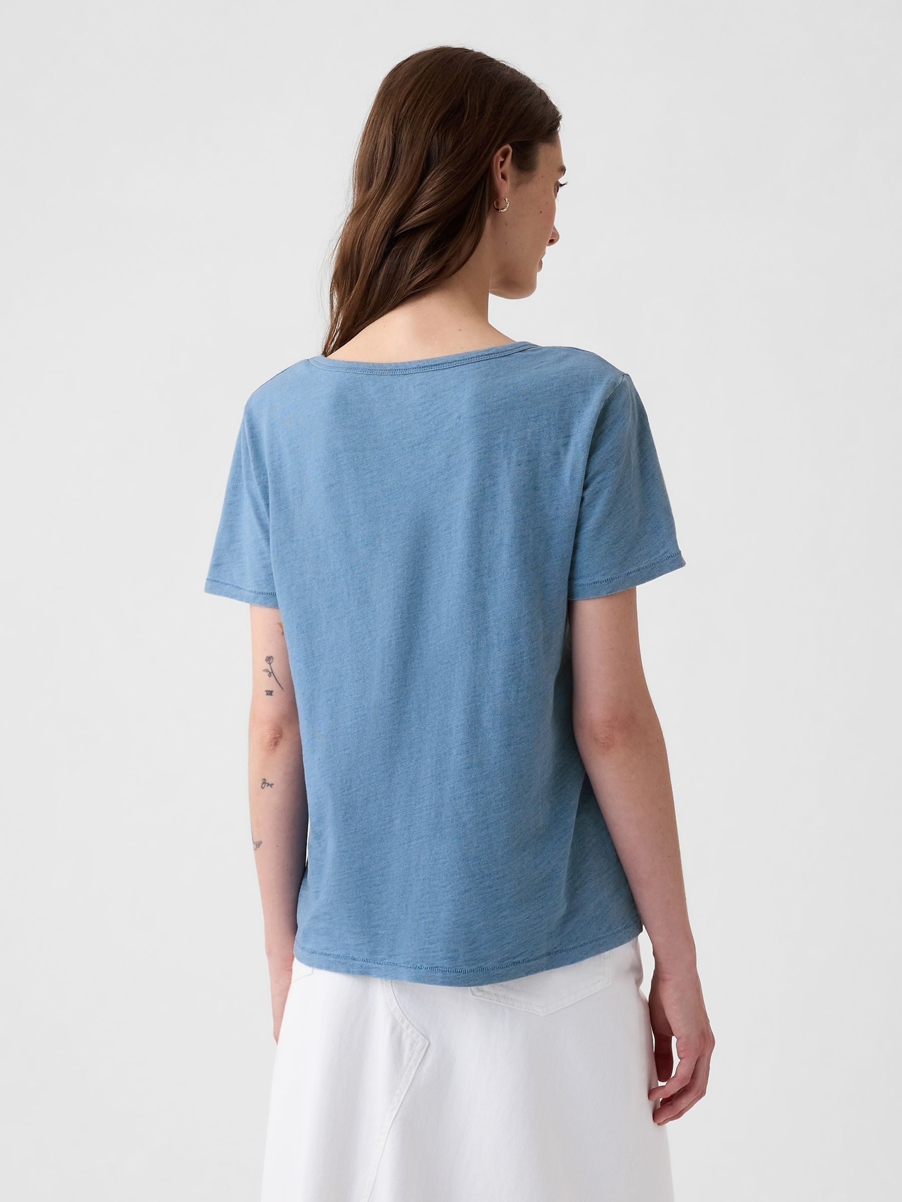 Blue Cotton Vintage Short Sleeve V Neck T-Shirt - Image 2 of 4