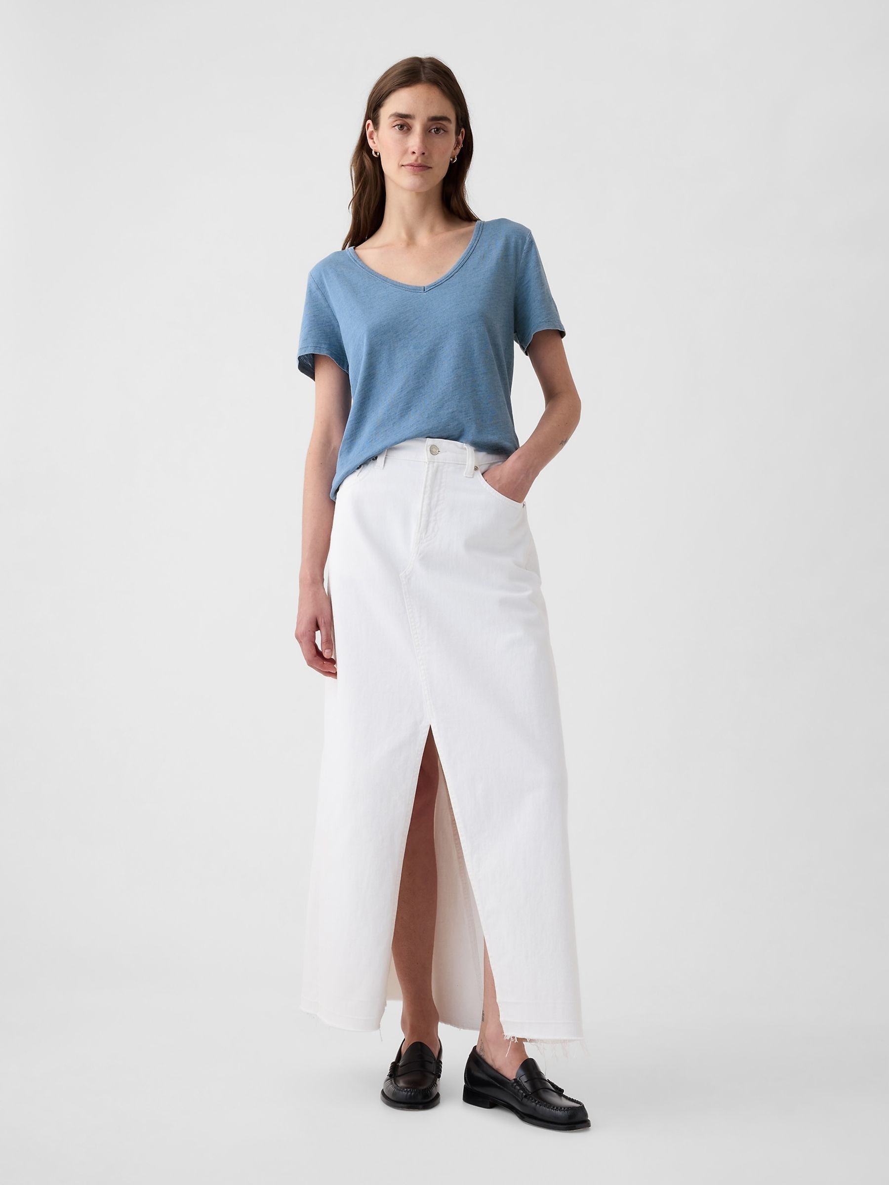Blue Cotton Vintage Short Sleeve V Neck T-Shirt - Image 3 of 4