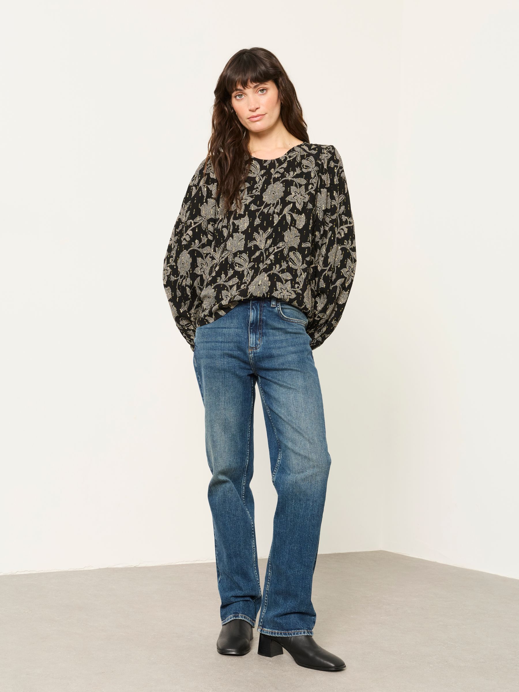 Sofia Black Dot Floral Petite Embroidered Blouse - Image 4 of 6