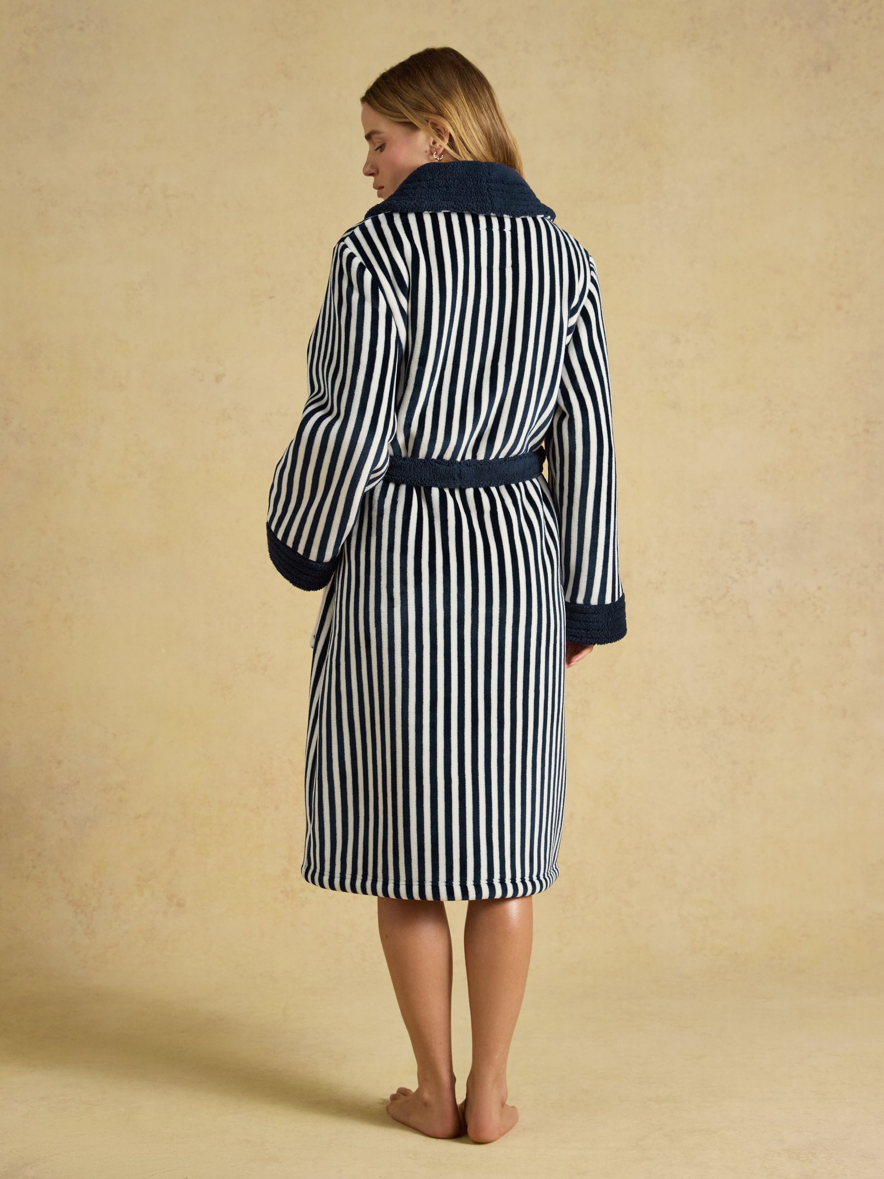 Navy & White Fluffy Fleece Dressing Gown - Image 2 of 6