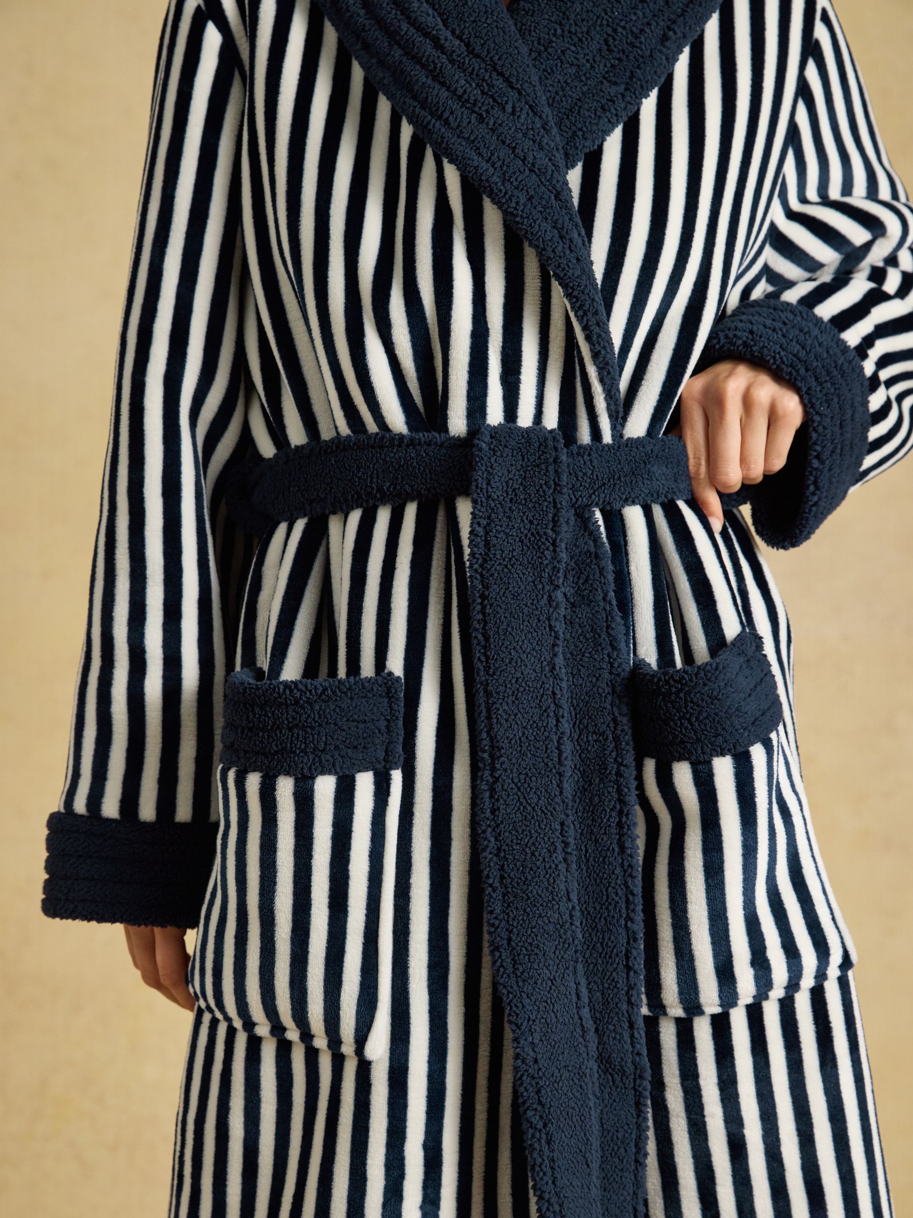 Navy & White Fluffy Fleece Dressing Gown - Image 3 of 6
