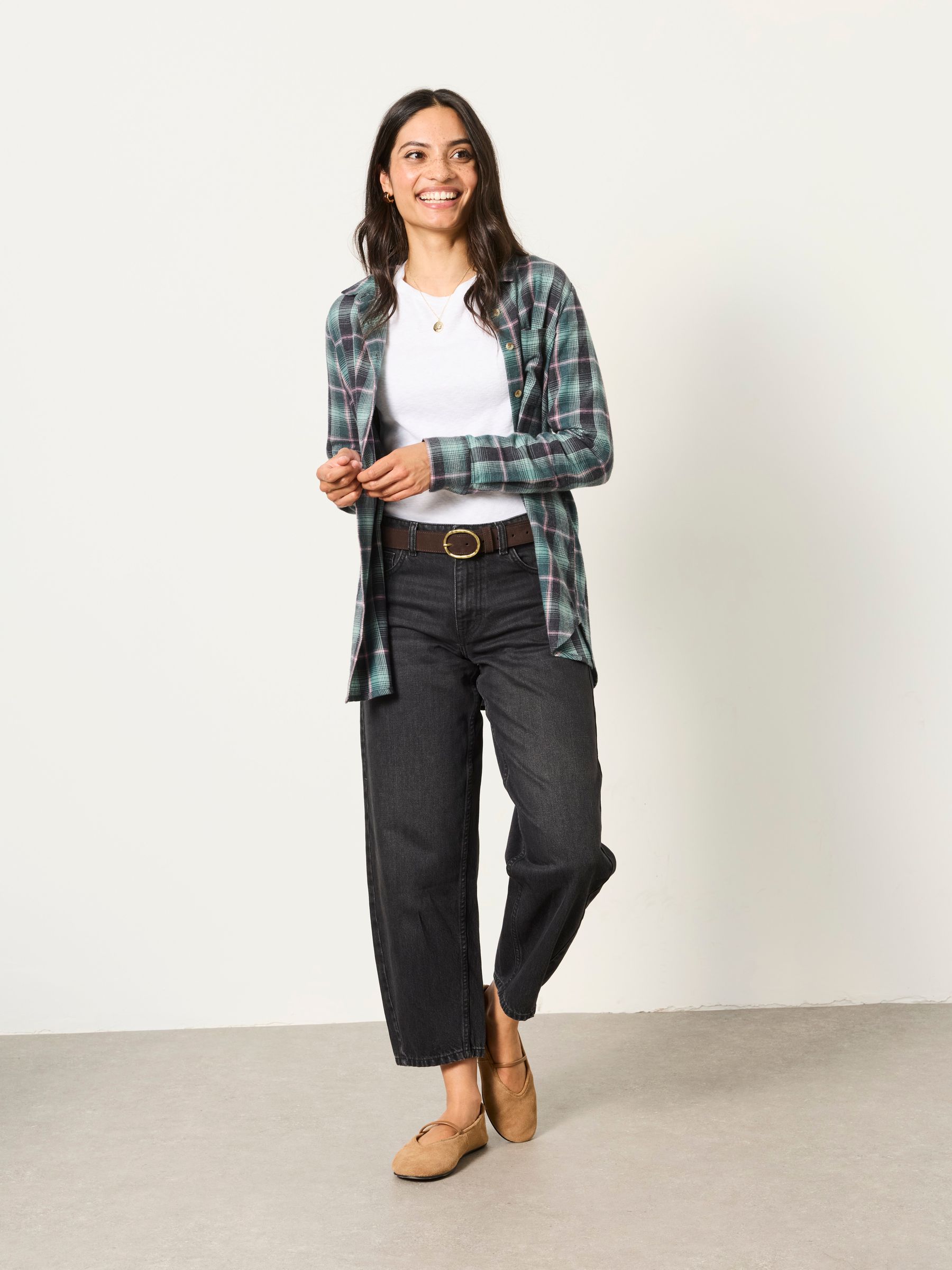 Olivia Teal Blue Petite Check Shirt - Image 4 of 6