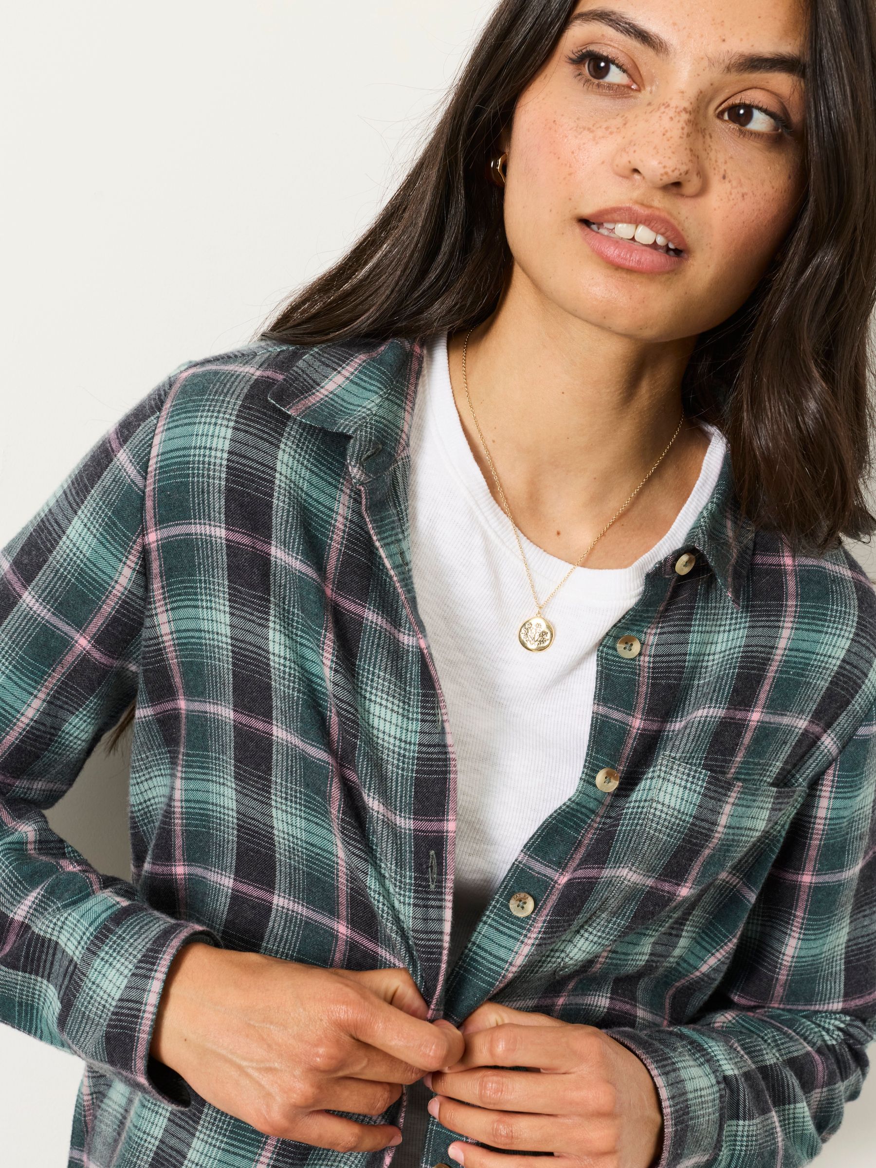 Olivia Teal Blue Petite Check Shirt - Image 5 of 6