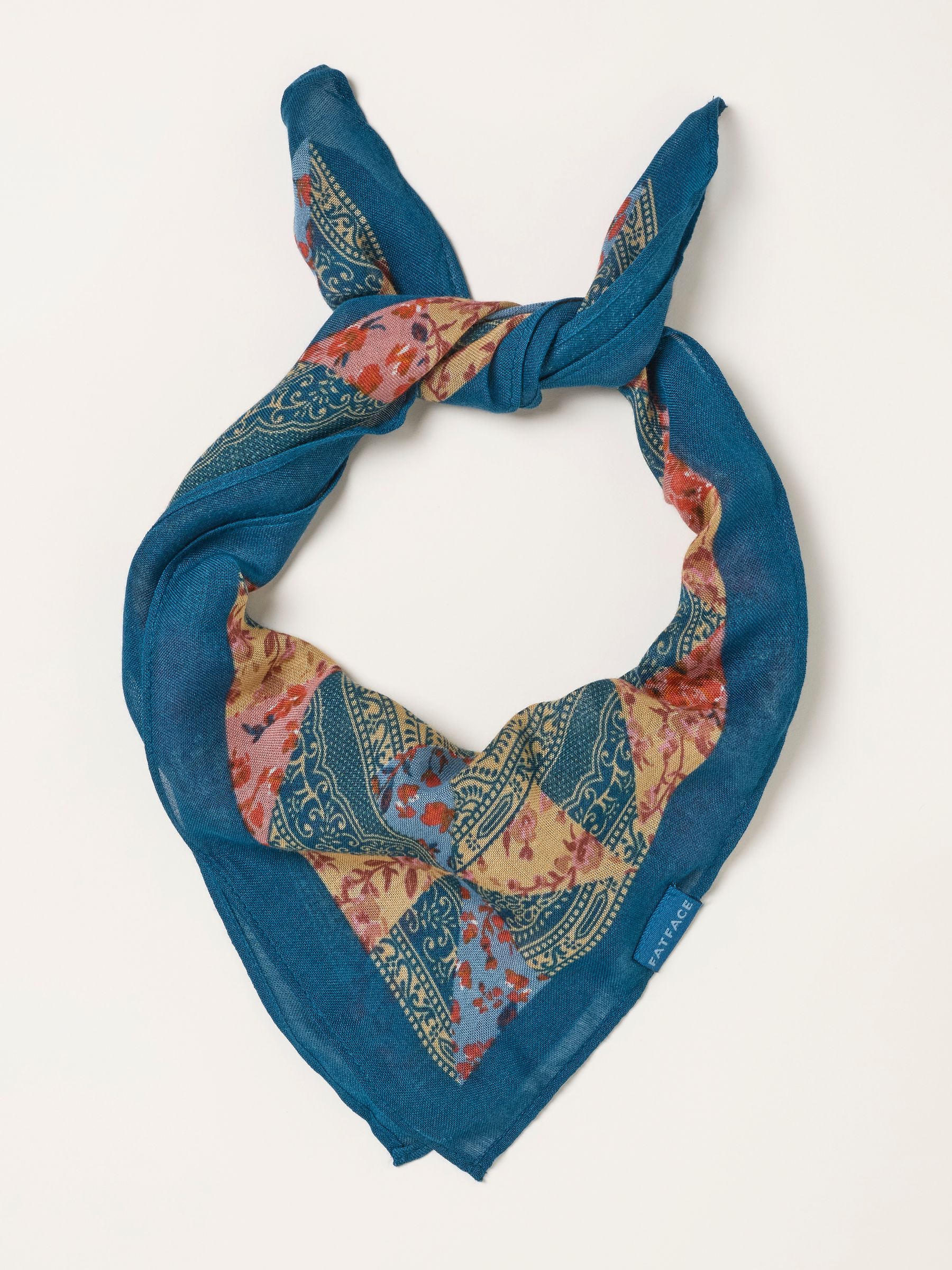 Teal Blue Patchwork Printed Square Scarf - Image 1 of 3
