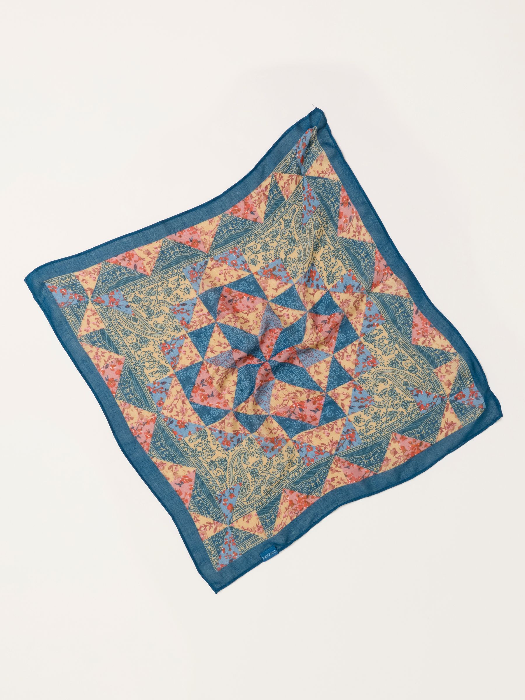 Teal Blue Patchwork Printed Square Scarf - Image 2 of 3 Teal Blue Patchwork Printed Square Scarf - Image 2 of 3